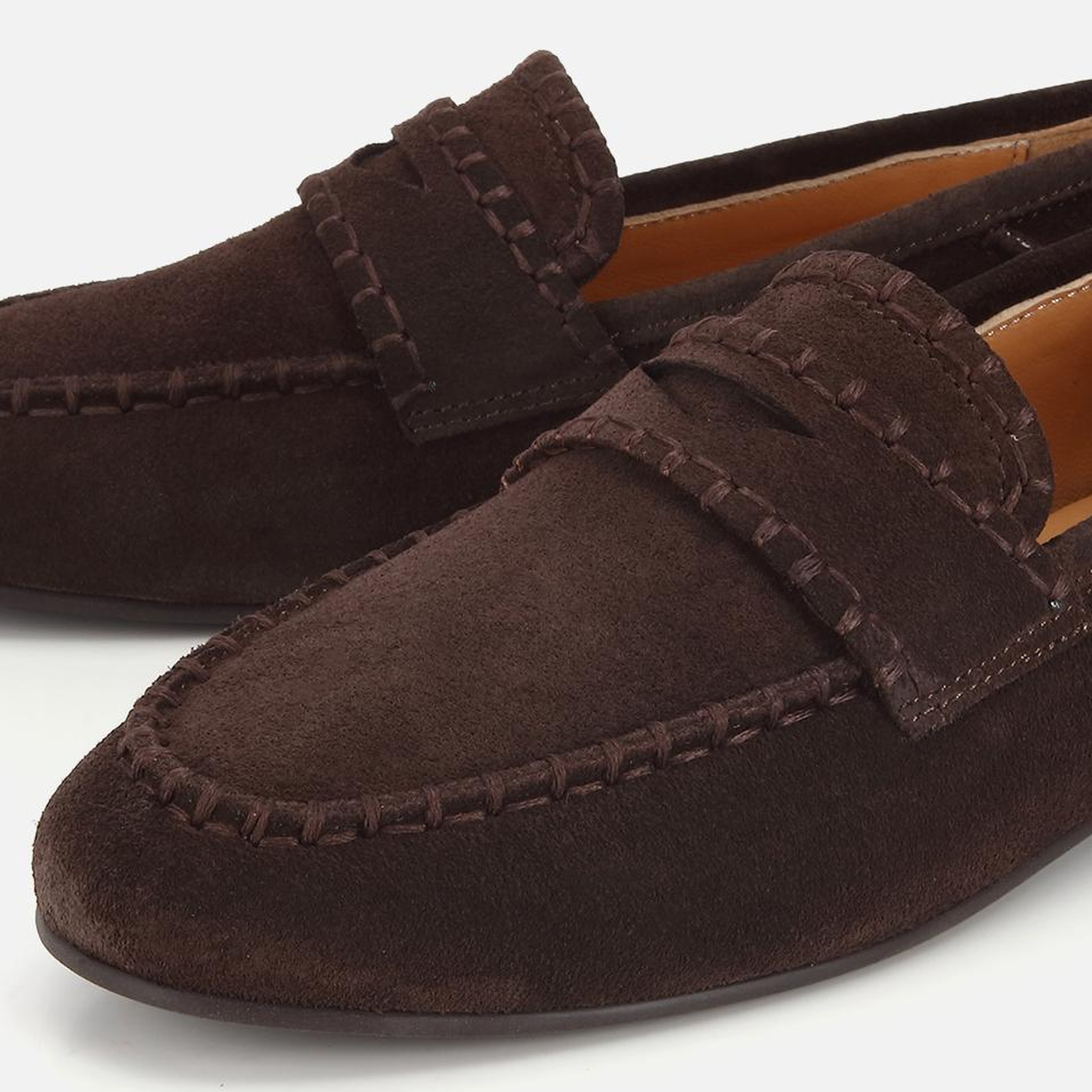 Kadın Süet Deri Kahverengi Dikiş Detaylı Günlük Loafer