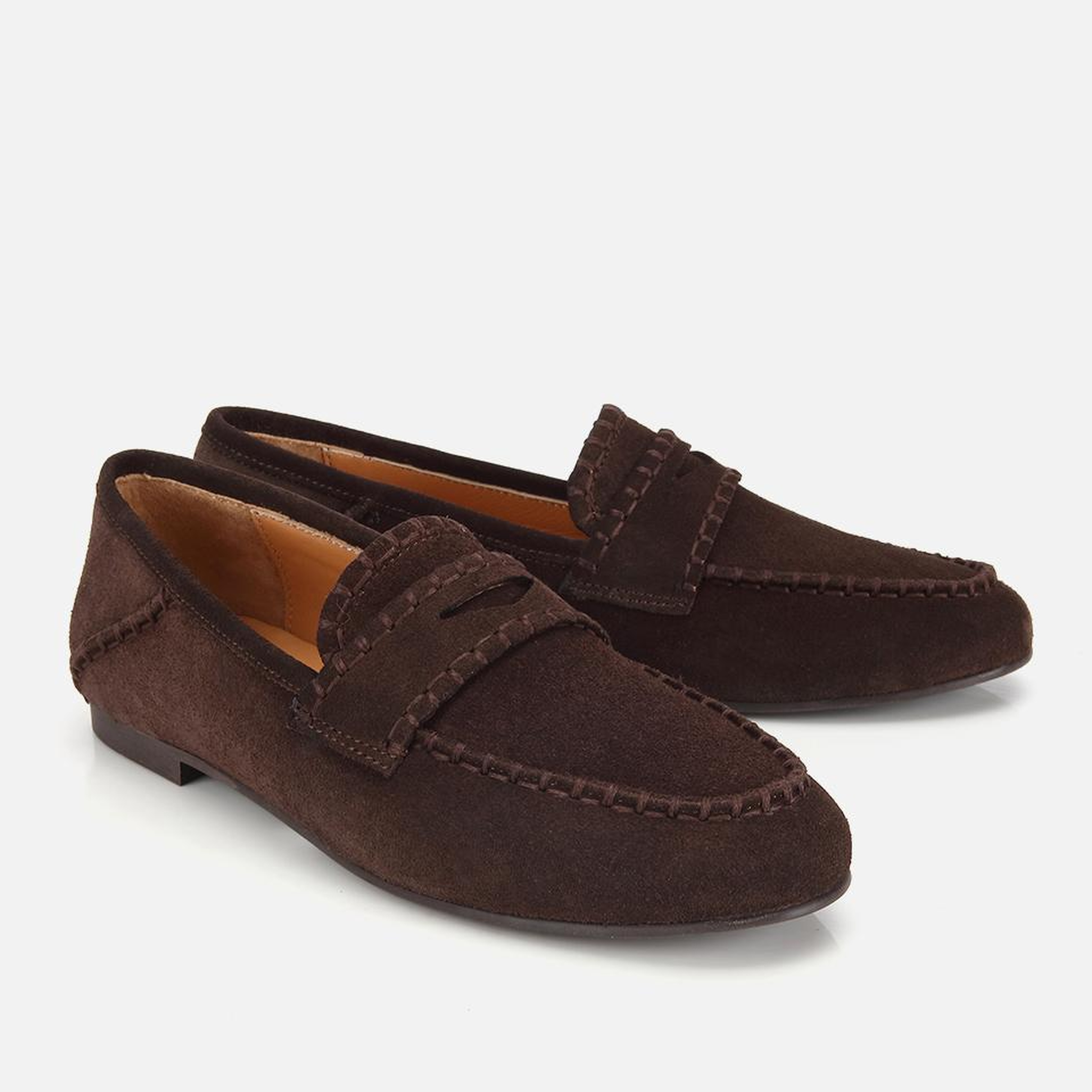 Kadın Süet Deri Kahverengi Dikiş Detaylı Günlük Loafer
