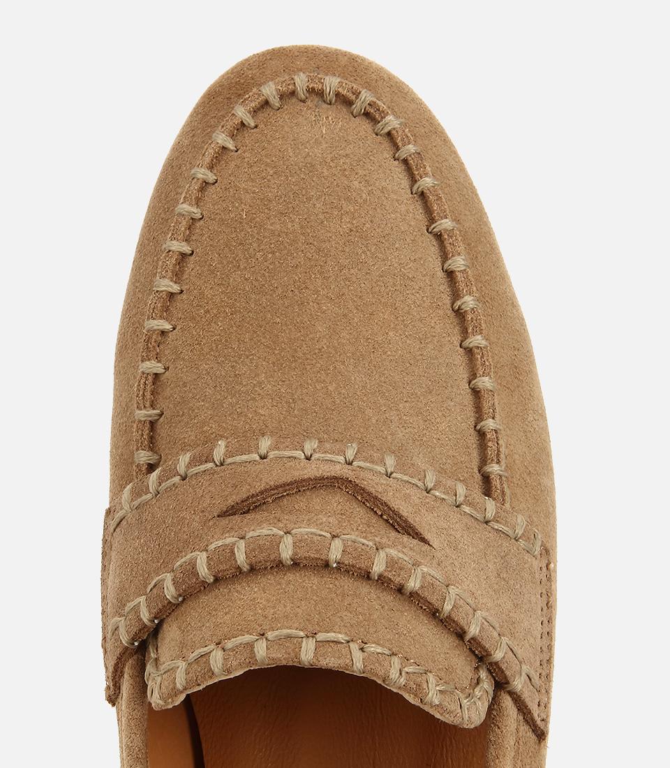 Kadın Süet Deri Bej Dikiş Detaylı Günlük Loafer