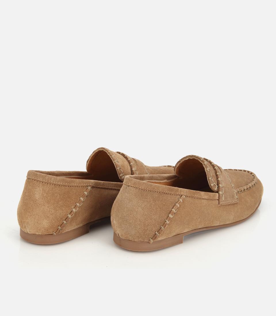 Kadın Süet Deri Bej Dikiş Detaylı Günlük Loafer