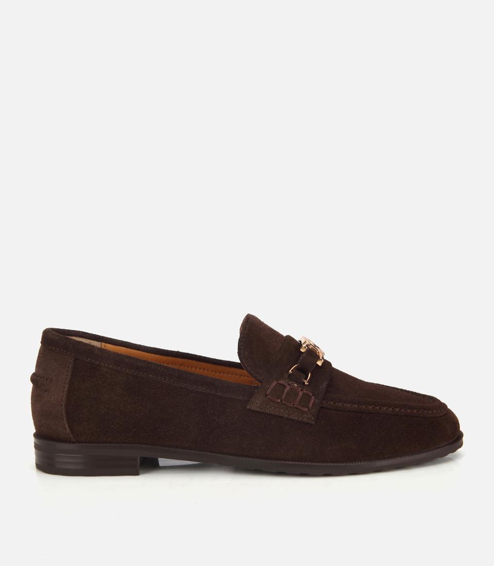 Kadın Süet Deri Kahverengi Toka Detaylı Klasik Loafer