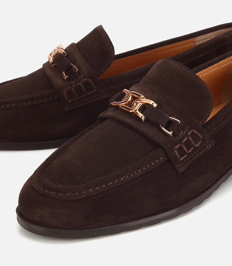 Kadın Süet Deri Kahverengi Toka Detaylı Klasik Loafer