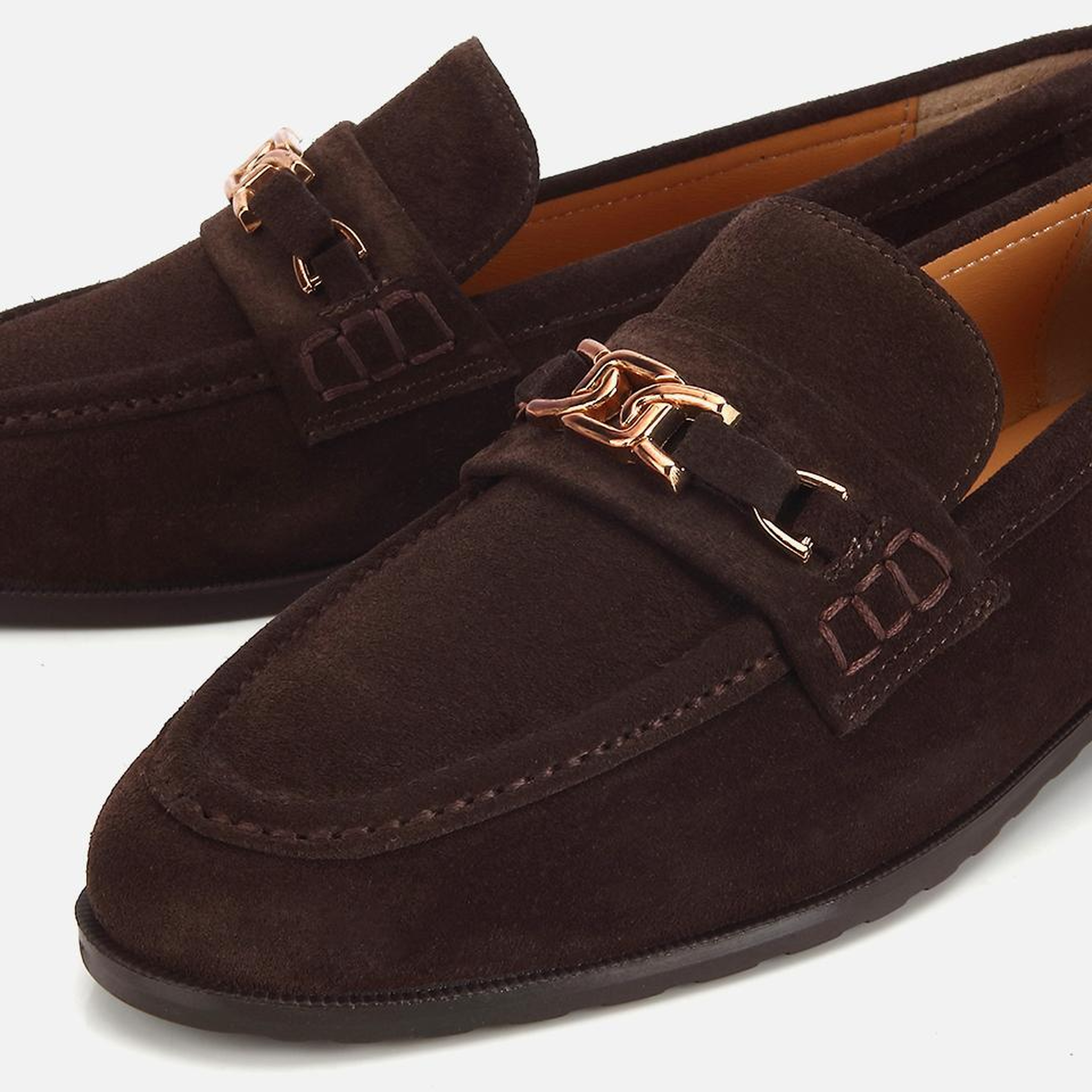 Kadın Süet Deri Kahverengi Toka Detaylı Klasik Loafer