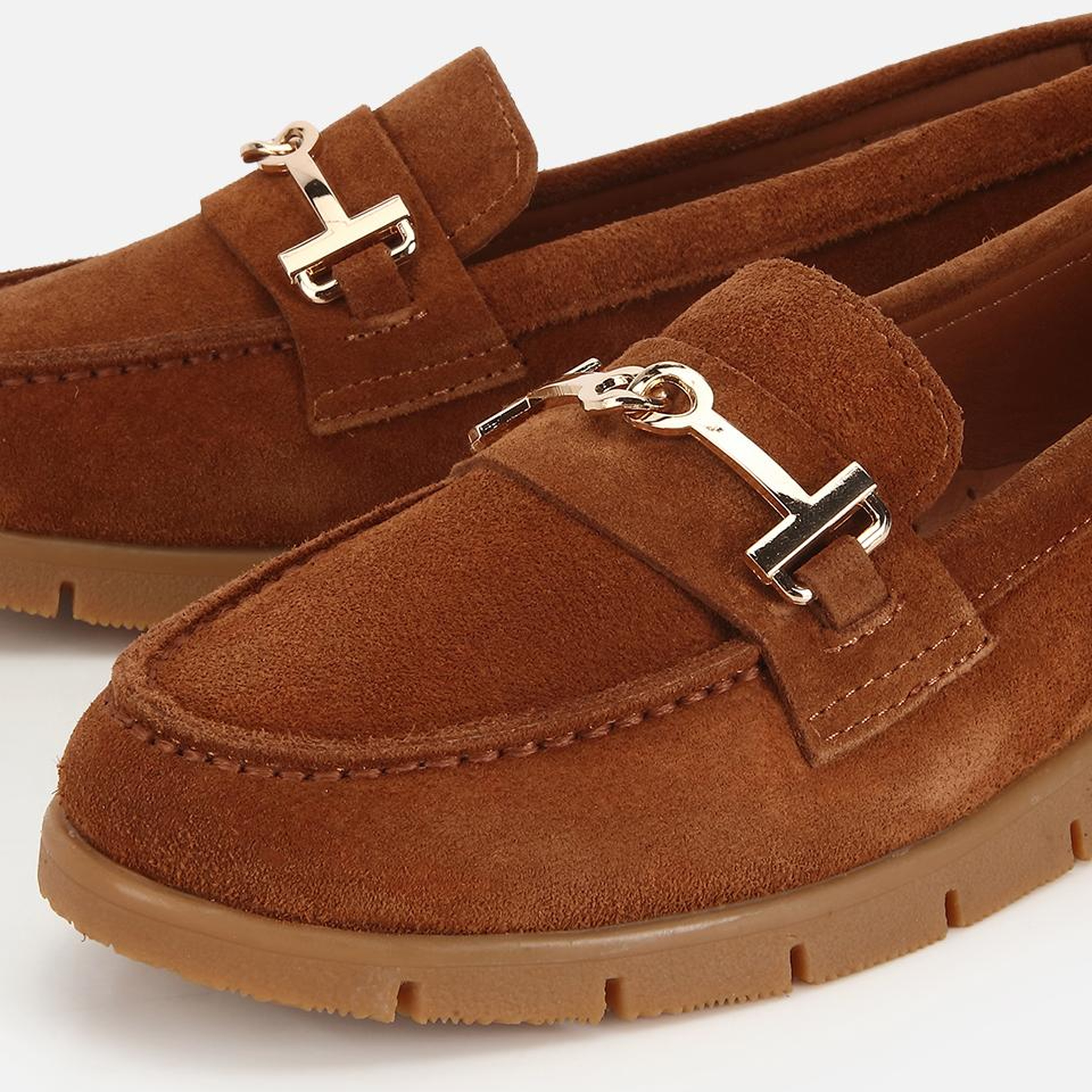 Kadın Süet Deri Taba Yumuşak Tabanlı Tokalı Günlük Loafer