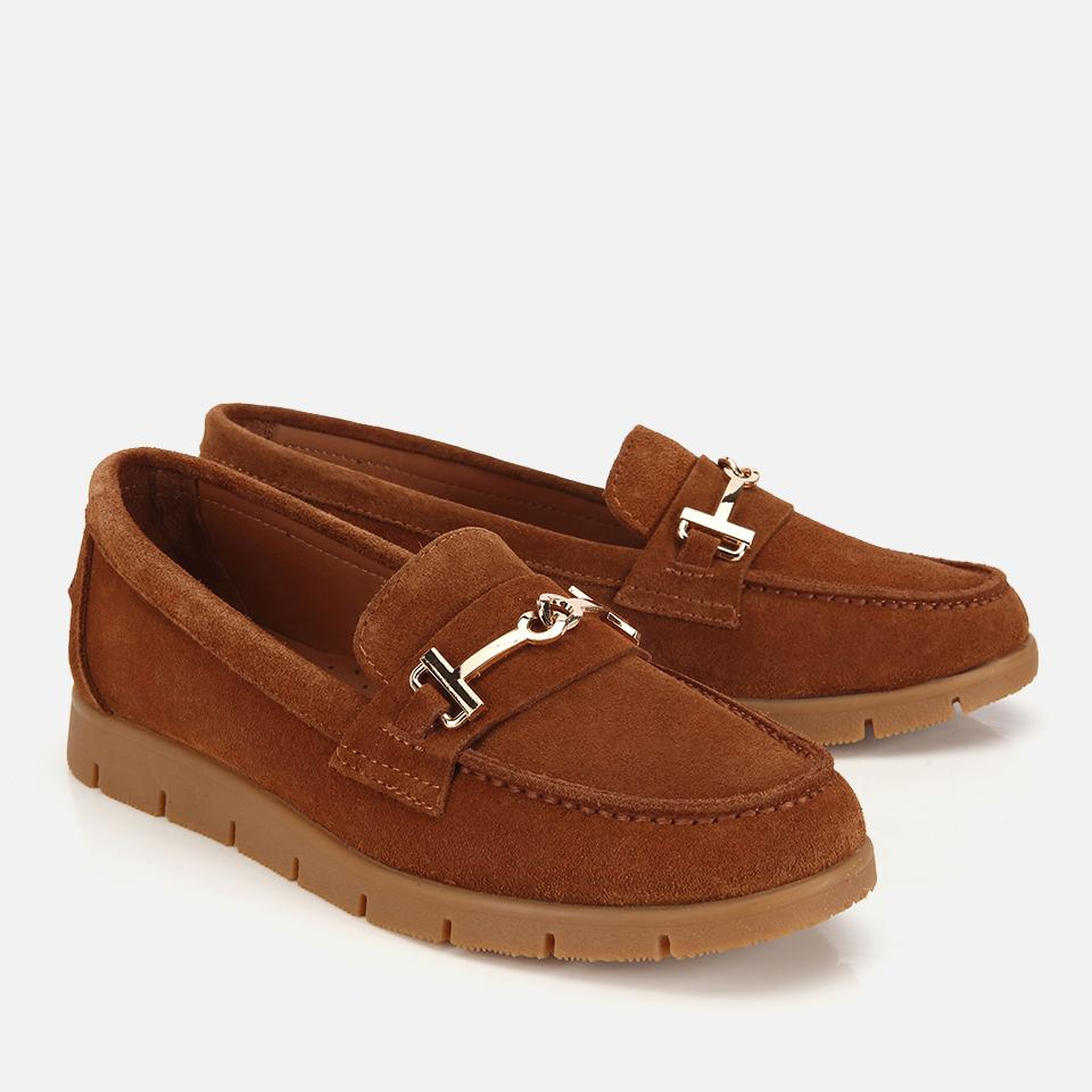 Kadın Süet Deri Taba Yumuşak Tabanlı Tokalı Günlük Loafer