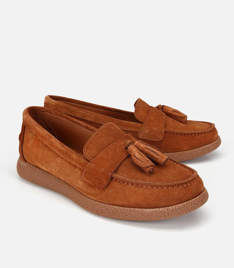 Kadın Süet Deri Taba Püskül Detaylı Günlük Loafer