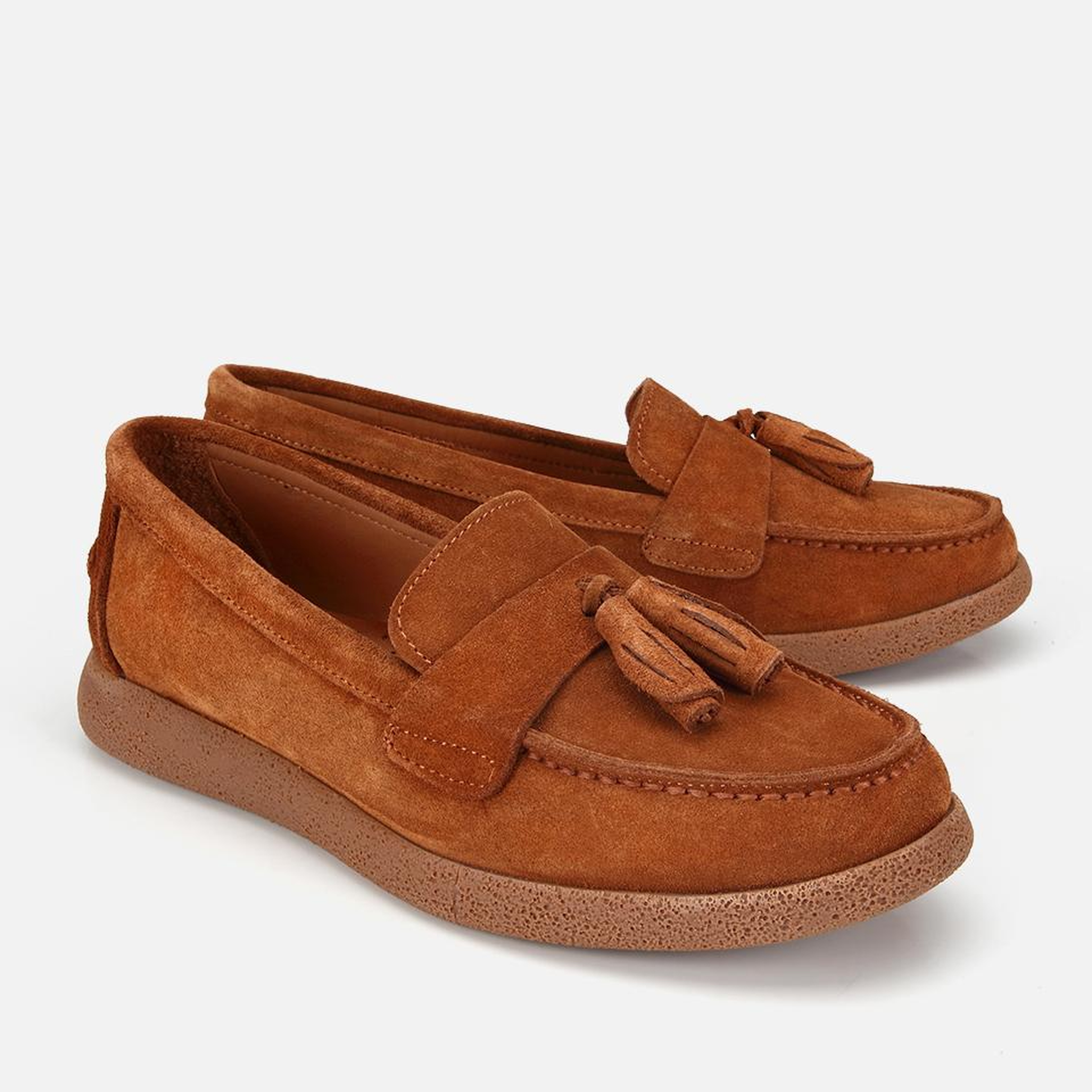 Kadın Süet Deri Taba Püskül Detaylı Günlük Loafer