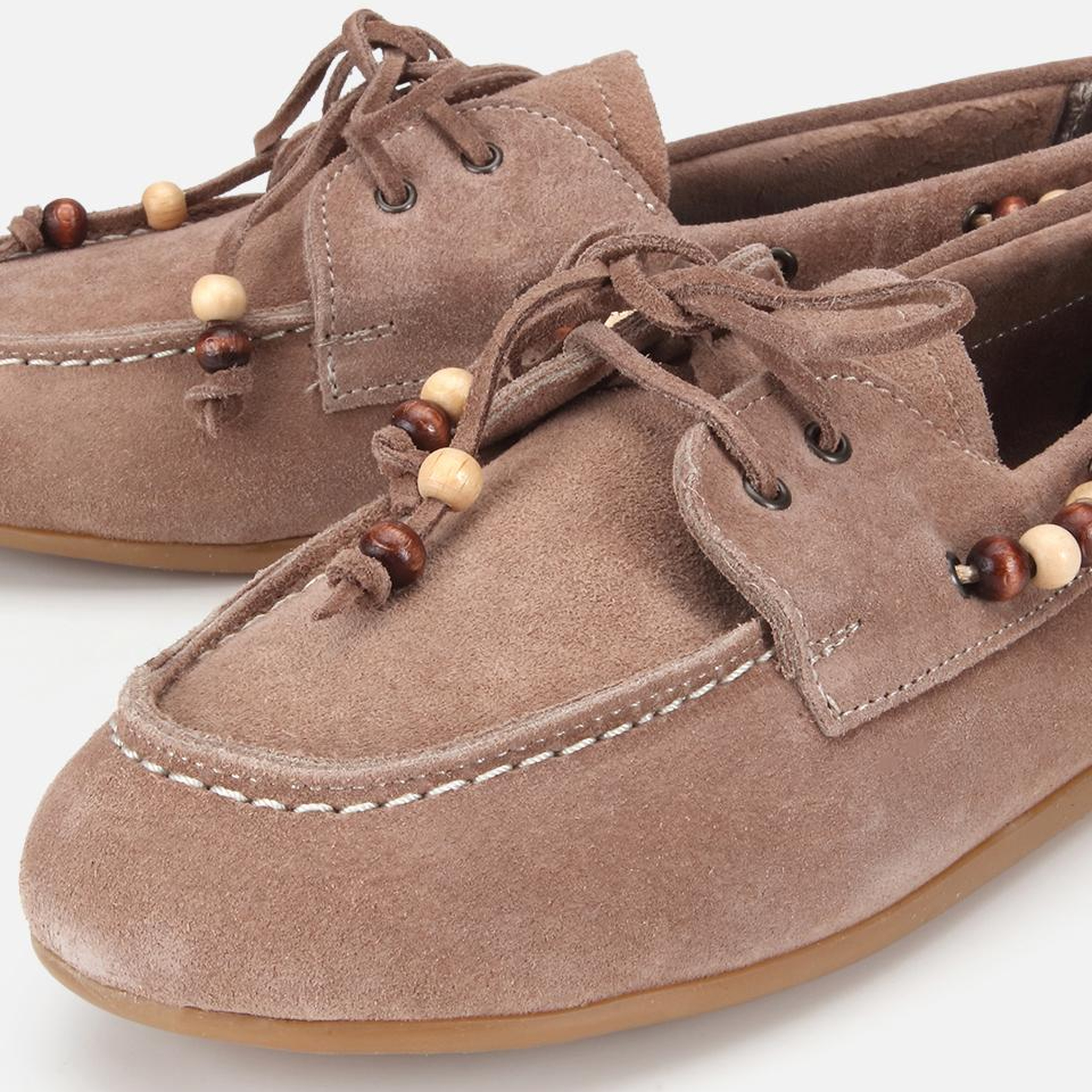 Kadın Süet Deri Vizon Boncuk Detaylı Günlük Loafer