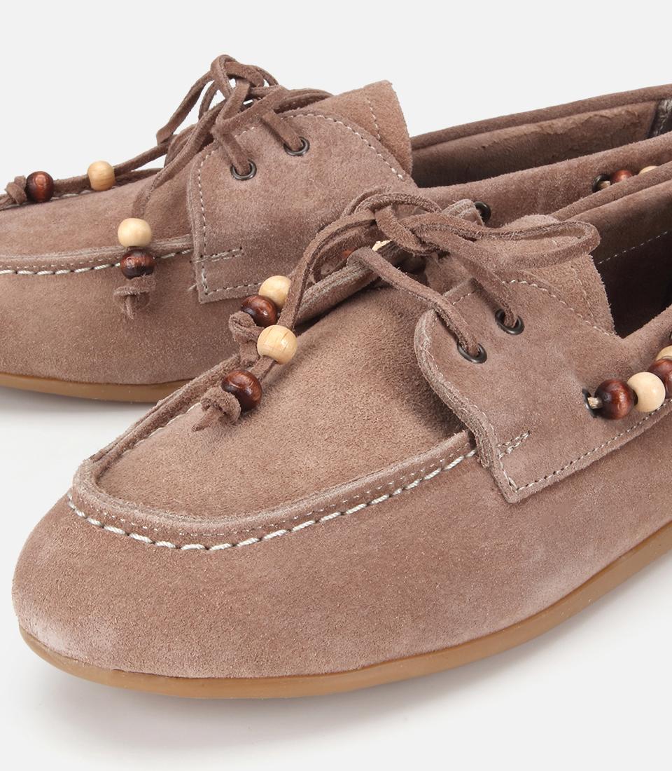 Kadın Süet Deri Vizon Boncuk Detaylı Günlük Loafer