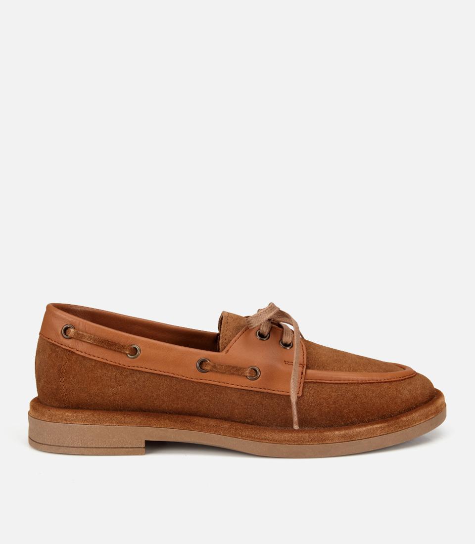 Kadın Süet Deri Taba Bağcık Detaylı Günlük Loafer