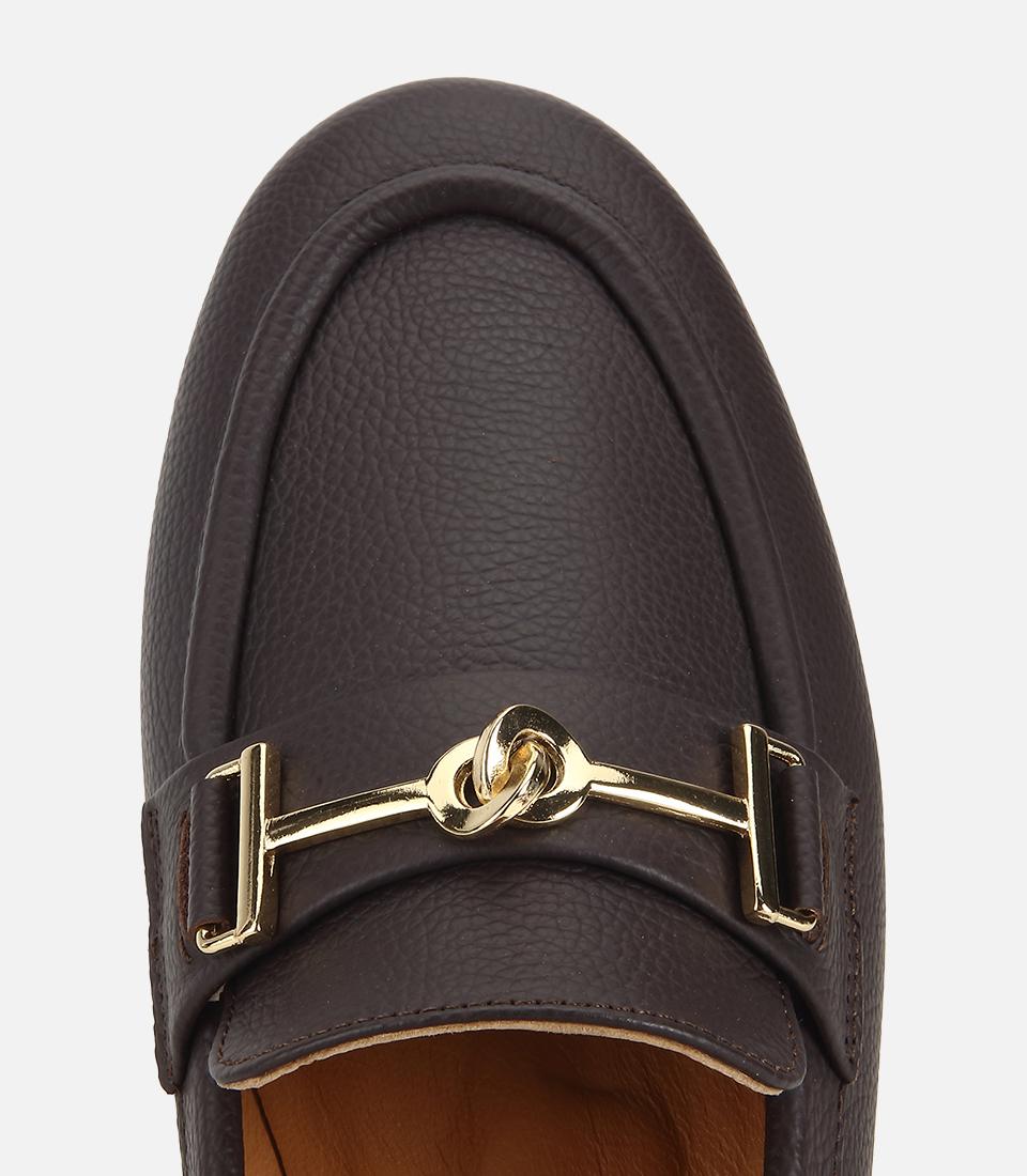 Kadın Deri Kahverengi Yumuşak Dokulu Tokalı Klasik Loafer