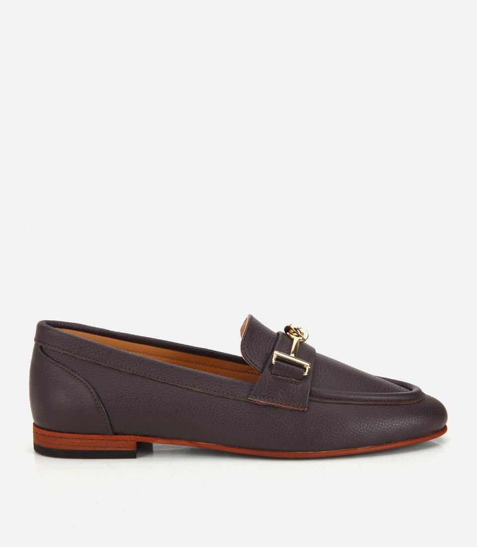 Kadın Deri Kahverengi Yumuşak Dokulu Tokalı Klasik Loafer