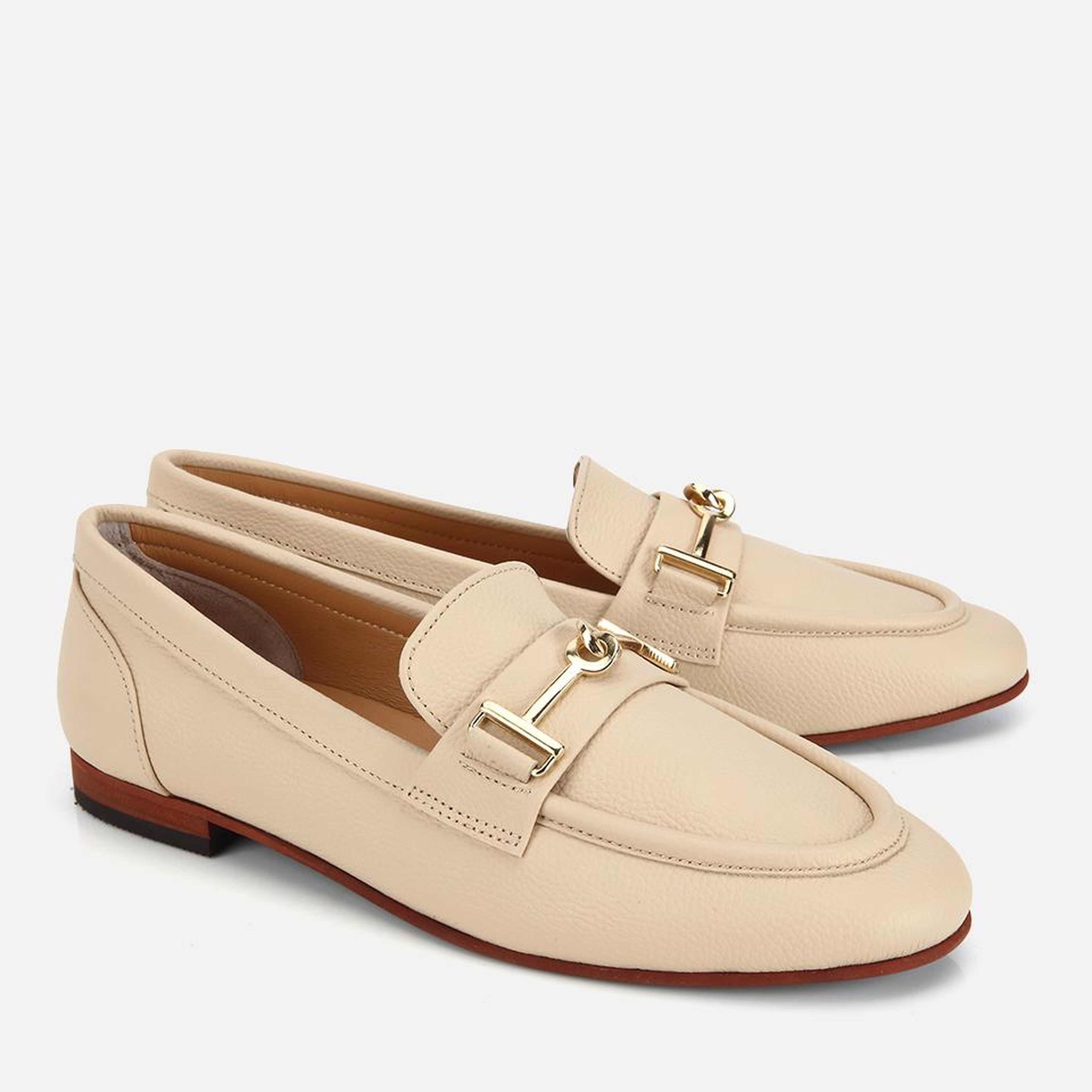 Kadın Deri Bej Yumuşak Dokulu Tokalı Klasik Loafer