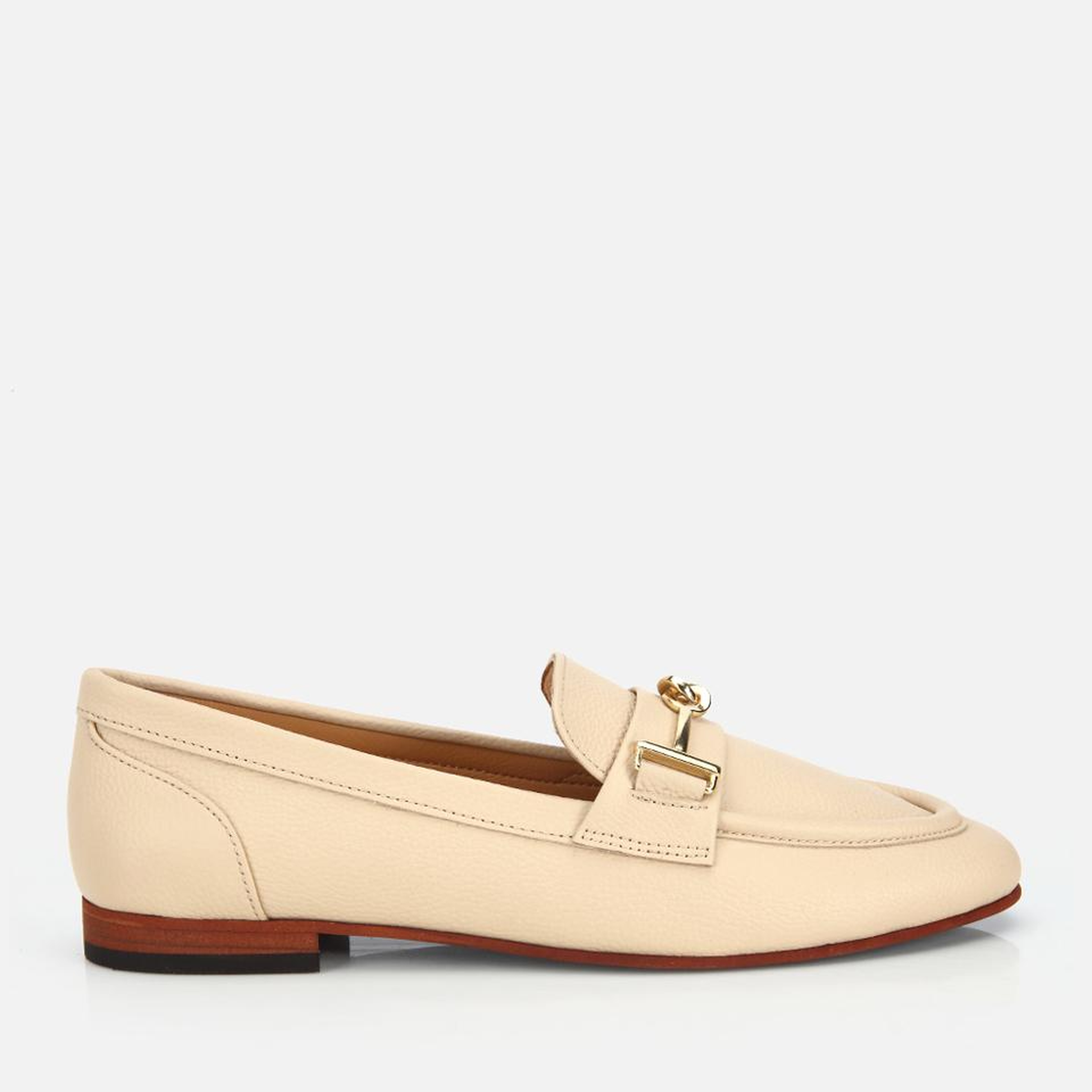 Kadın Deri Bej Yumuşak Dokulu Tokalı Klasik Loafer