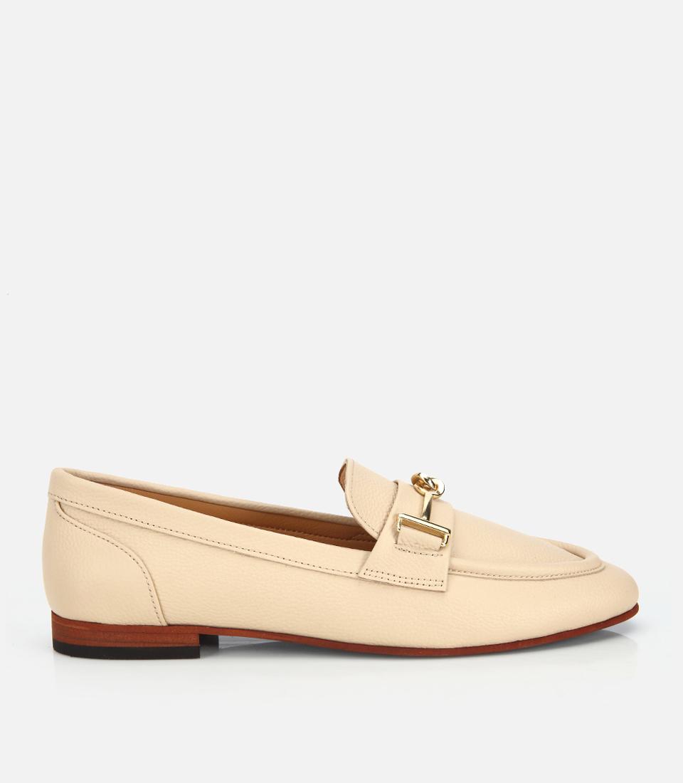 Kadın Deri Bej Yumuşak Dokulu Tokalı Klasik Loafer