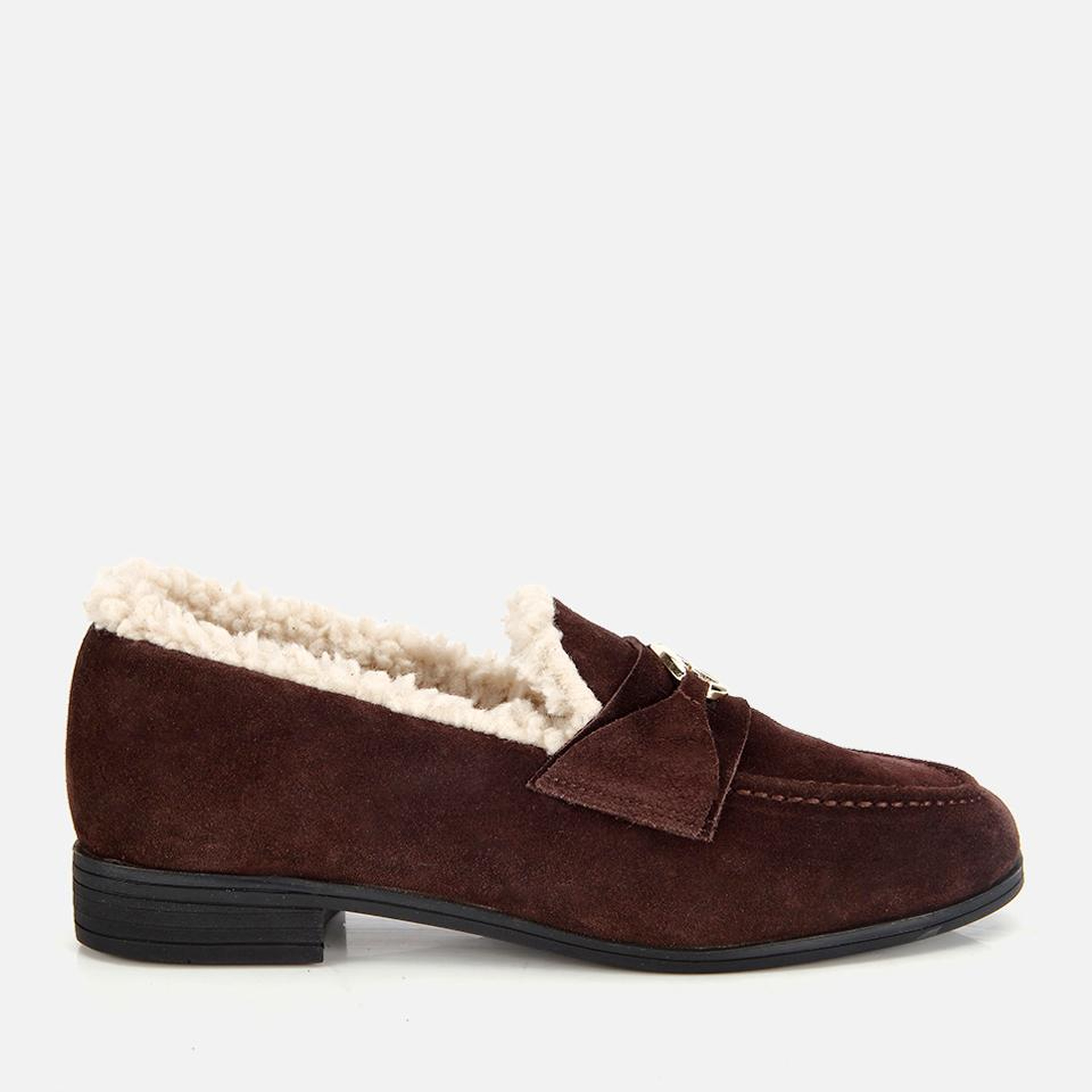 Kadın Süet Deri Kahverengi İçi Kürklü Klasik Loafer
