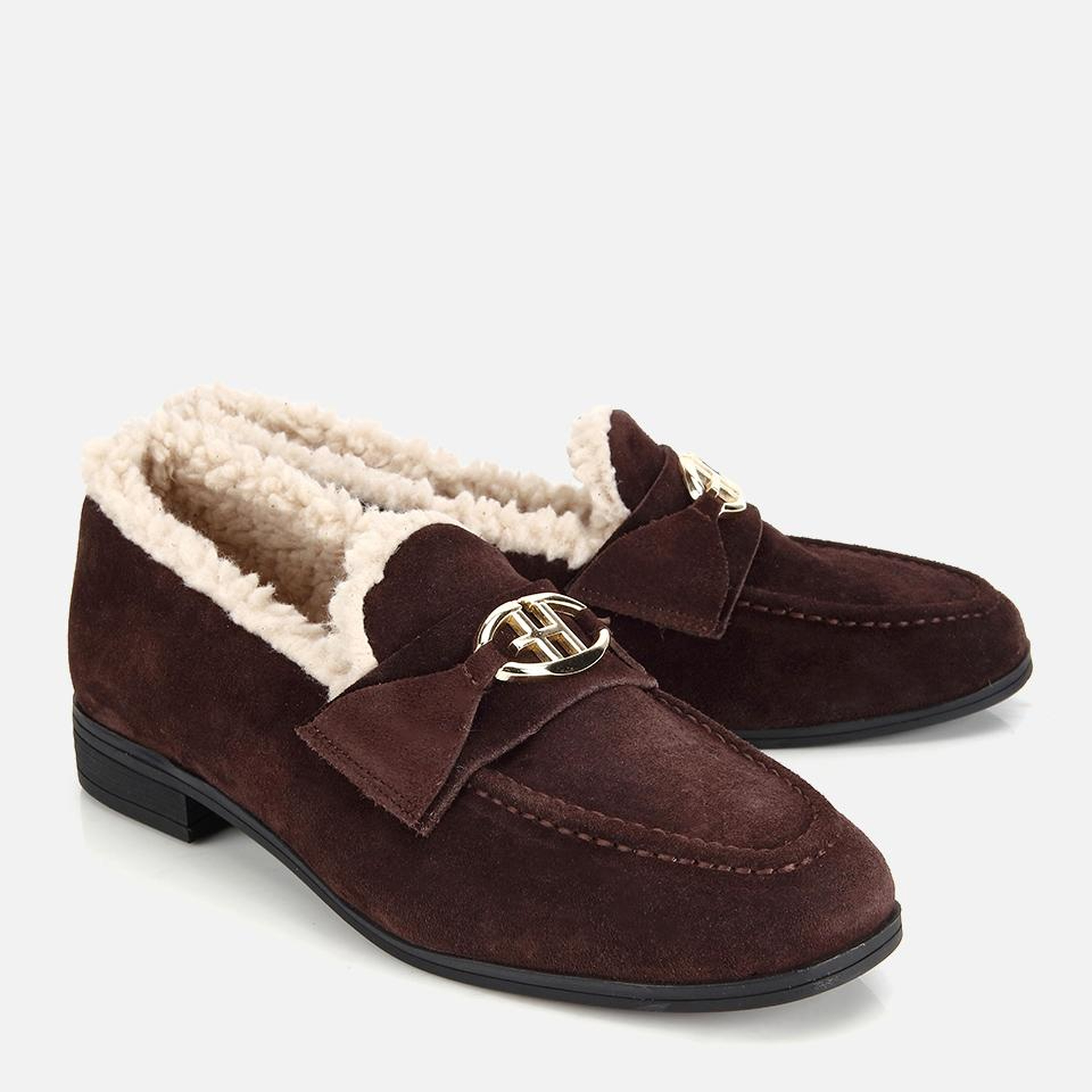 Kadın Süet Deri Kahverengi İçi Kürklü Klasik Loafer