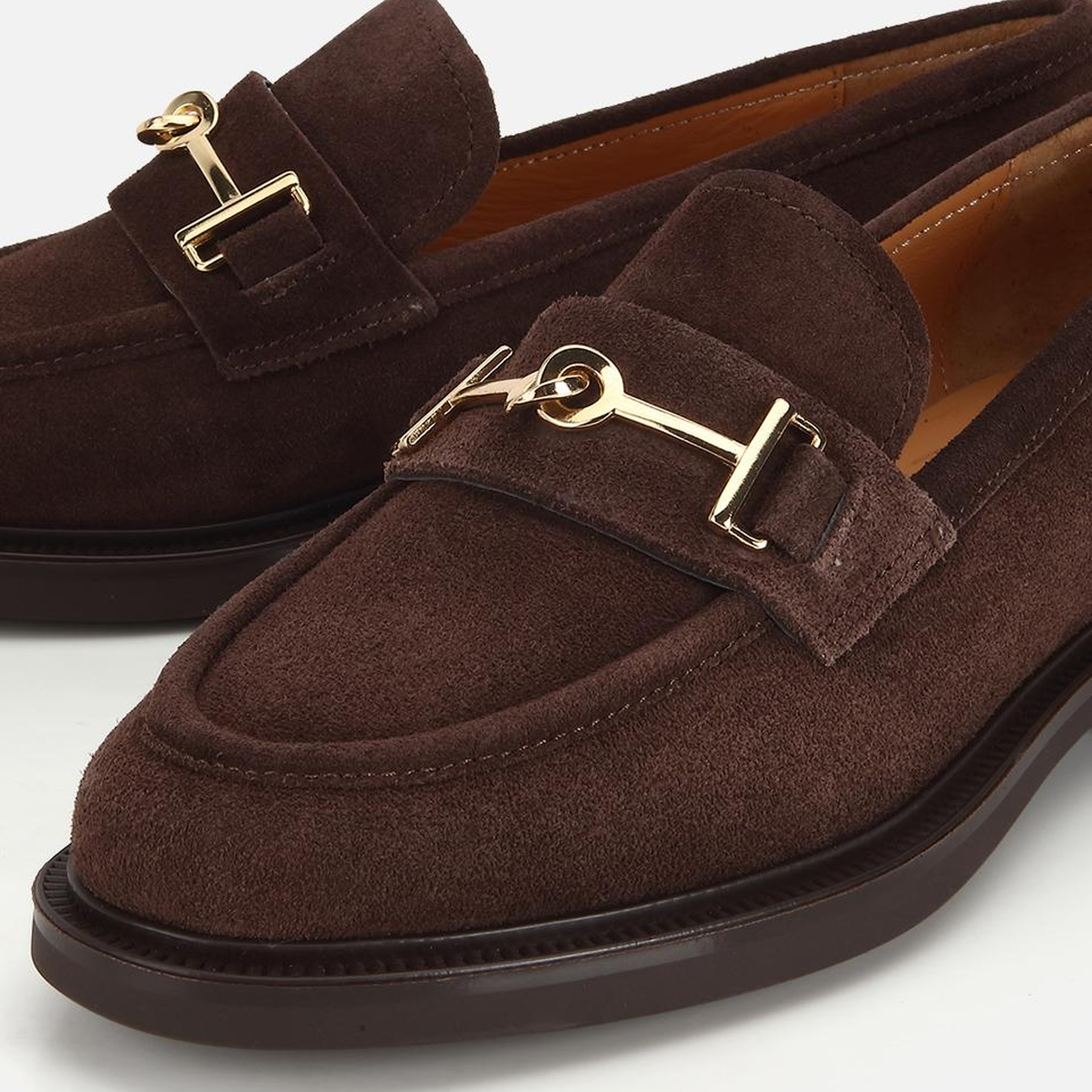 Kadın Süet Deri Kahverengi Tokalı Klasik Loafer
