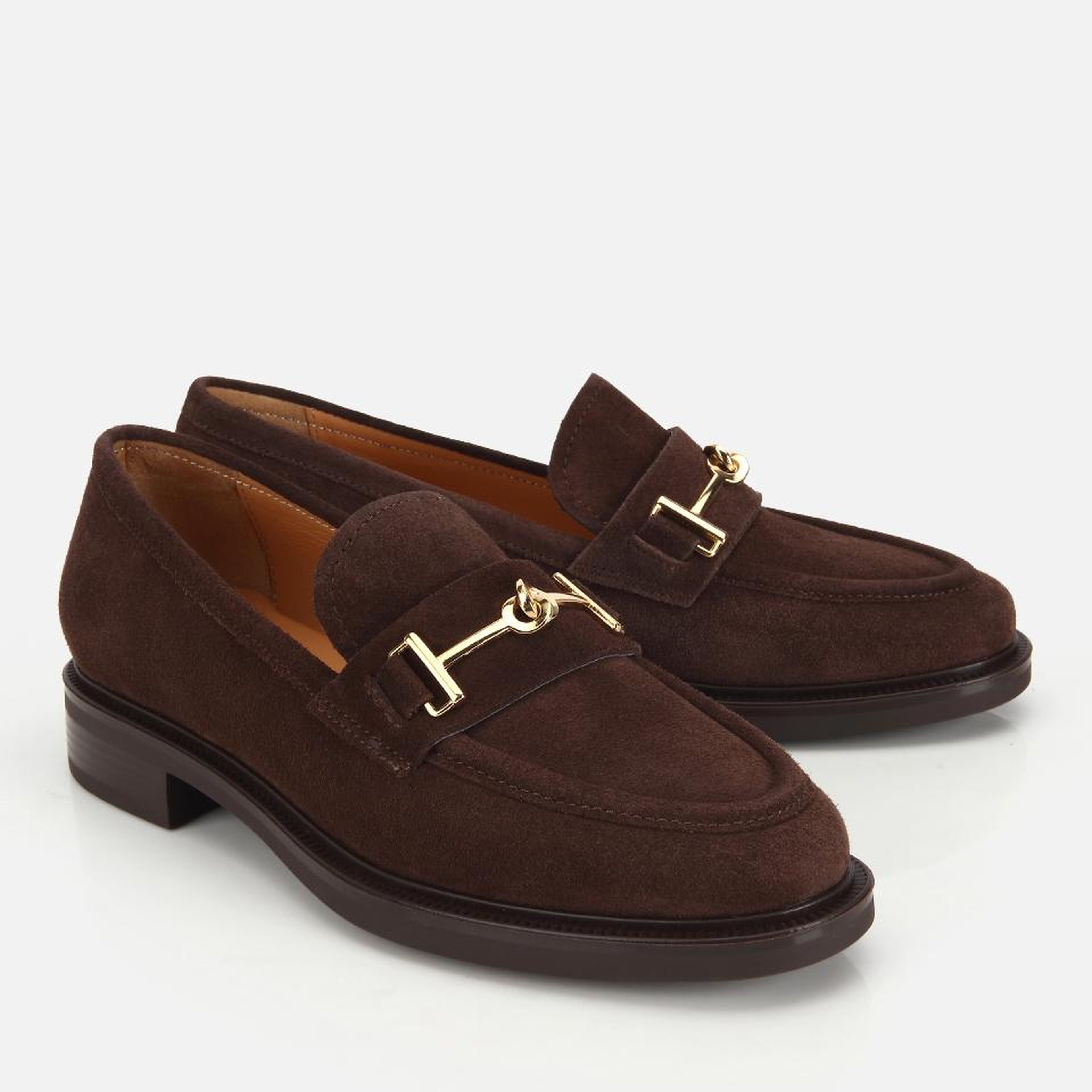Kadın Süet Deri Kahverengi Tokalı Klasik Loafer