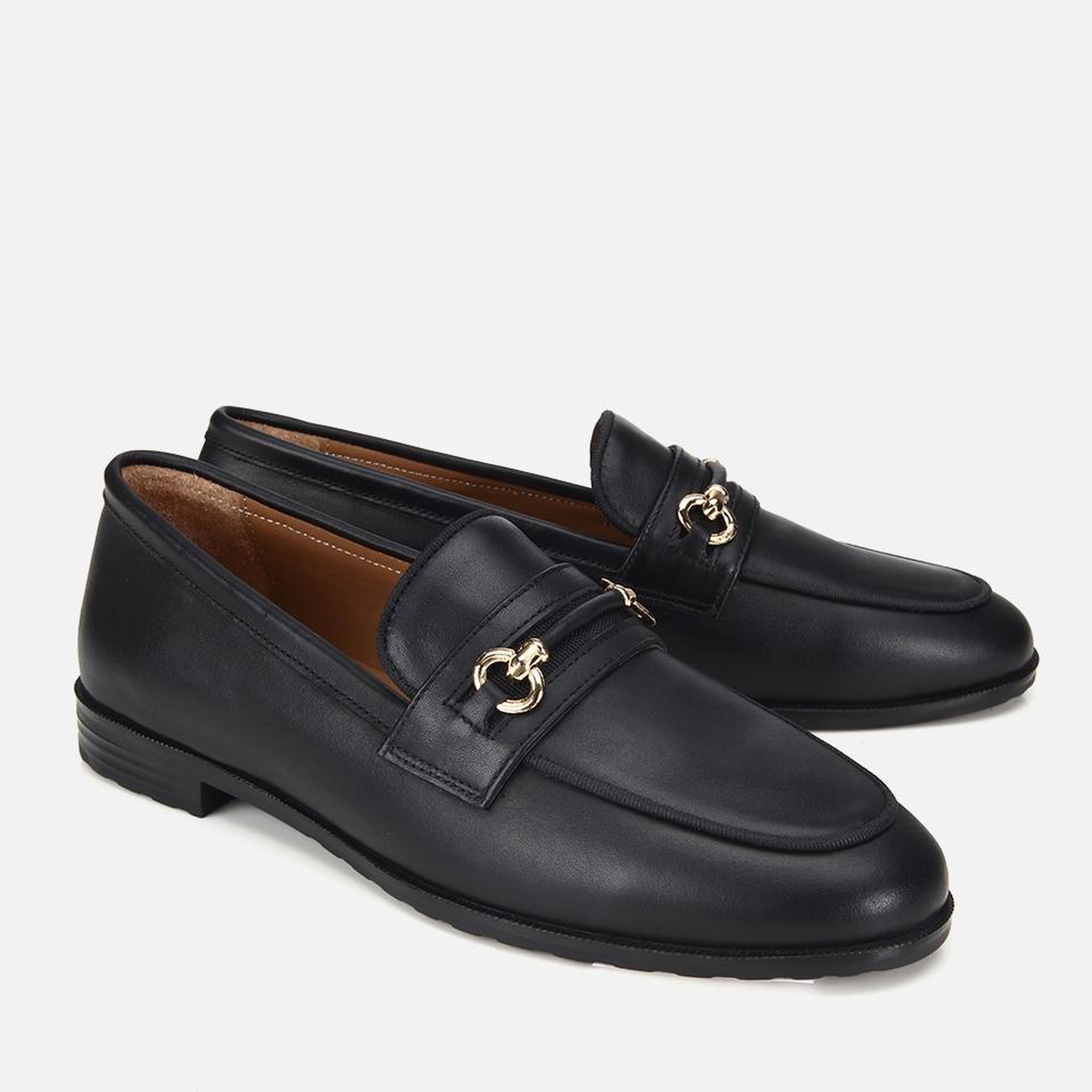 Kadın Deri Siyah Tokalı Klasik Loafer