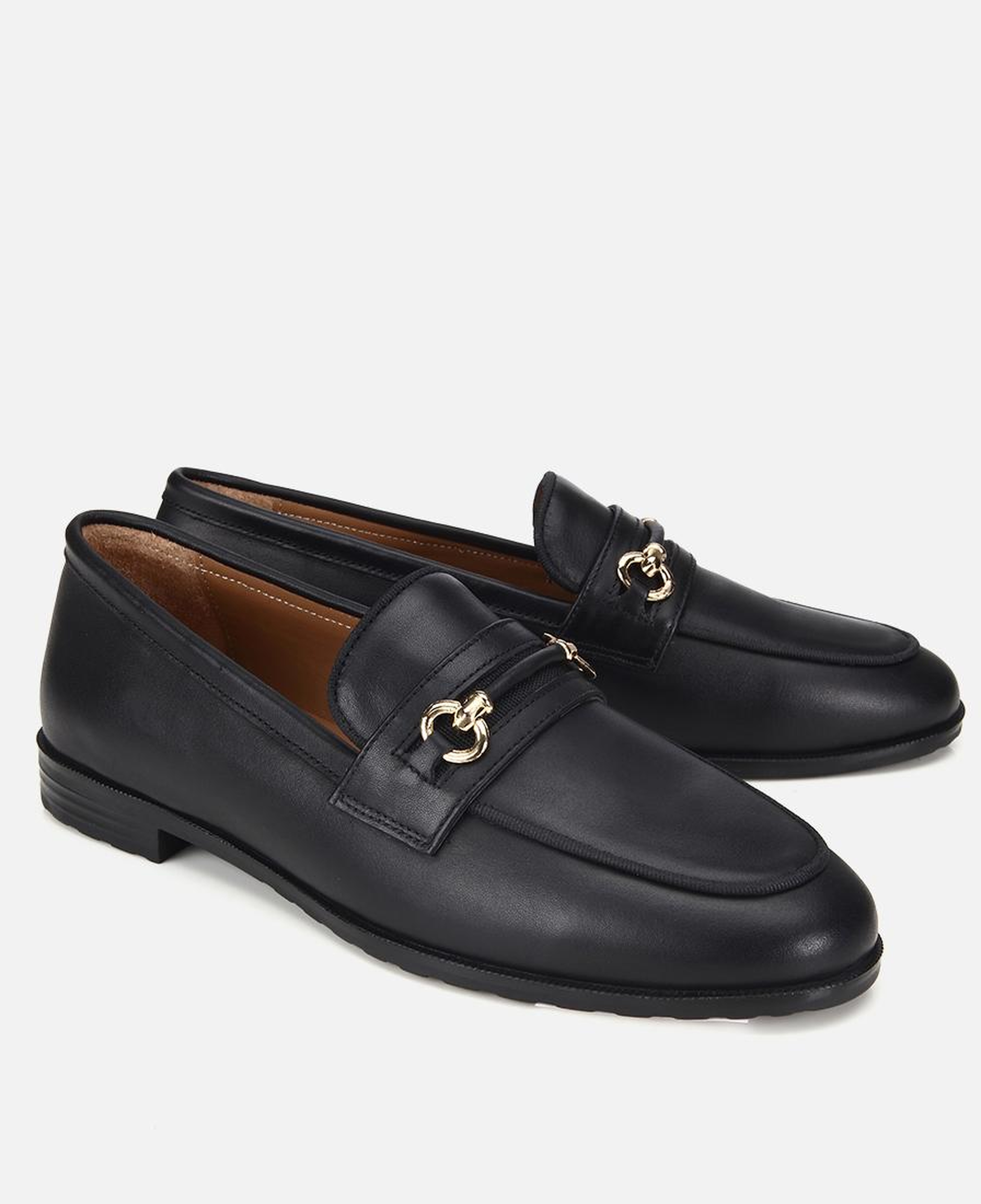 Kadın Deri Siyah Tokalı Klasik Loafer