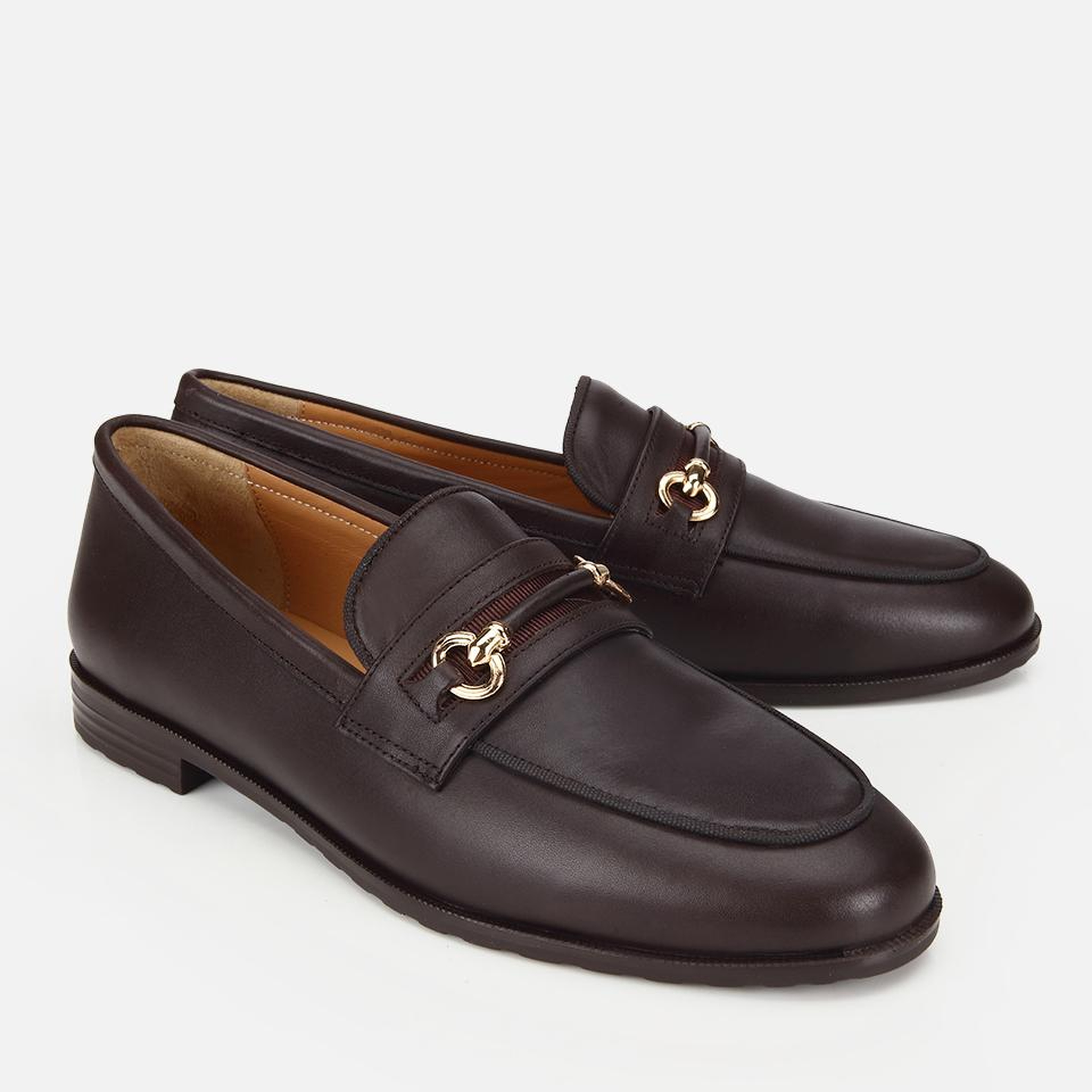 Kadın Deri Kahverengi Tokalı Klasik Loafer