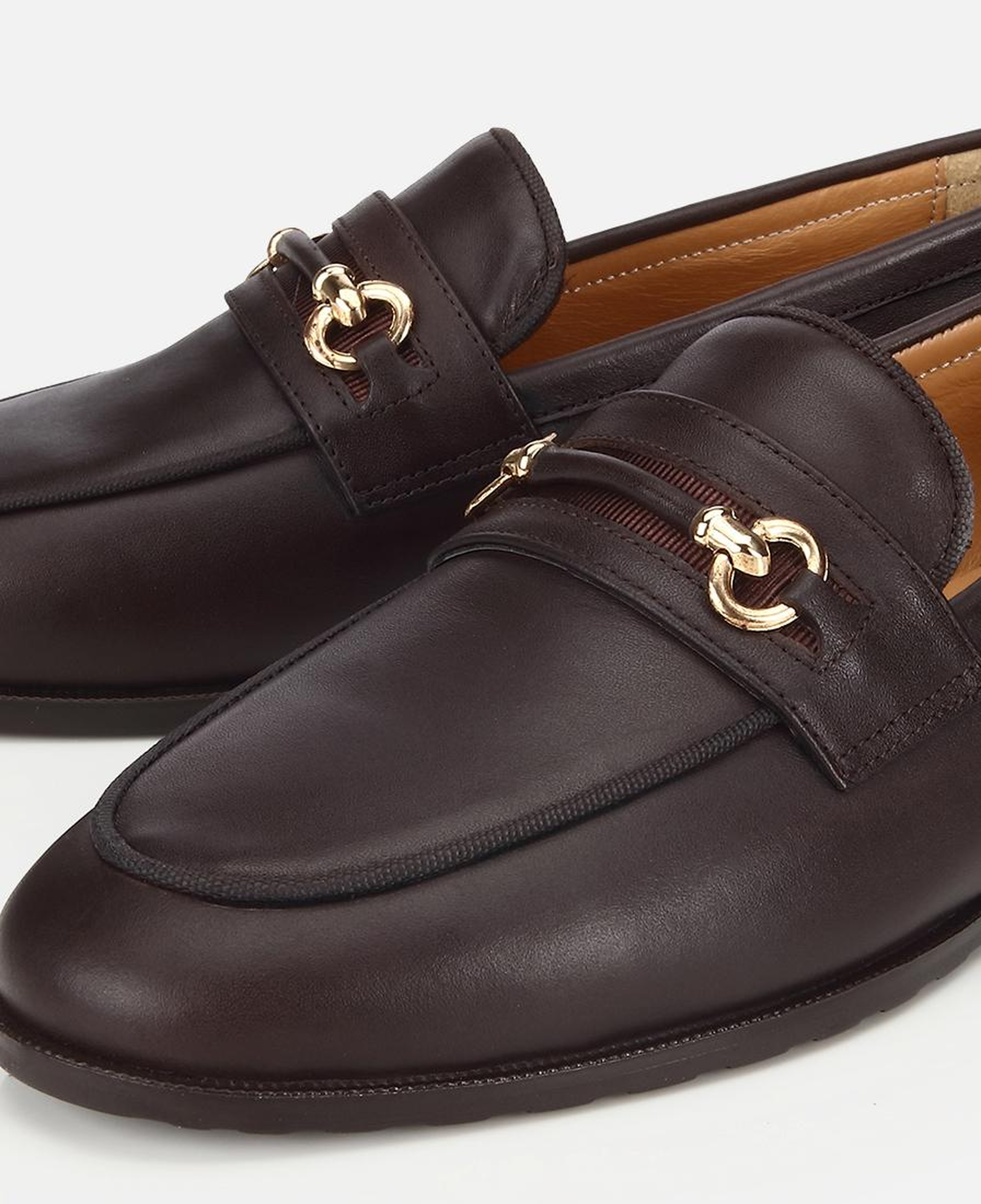 Kadın Deri Kahverengi Tokalı Klasik Loafer