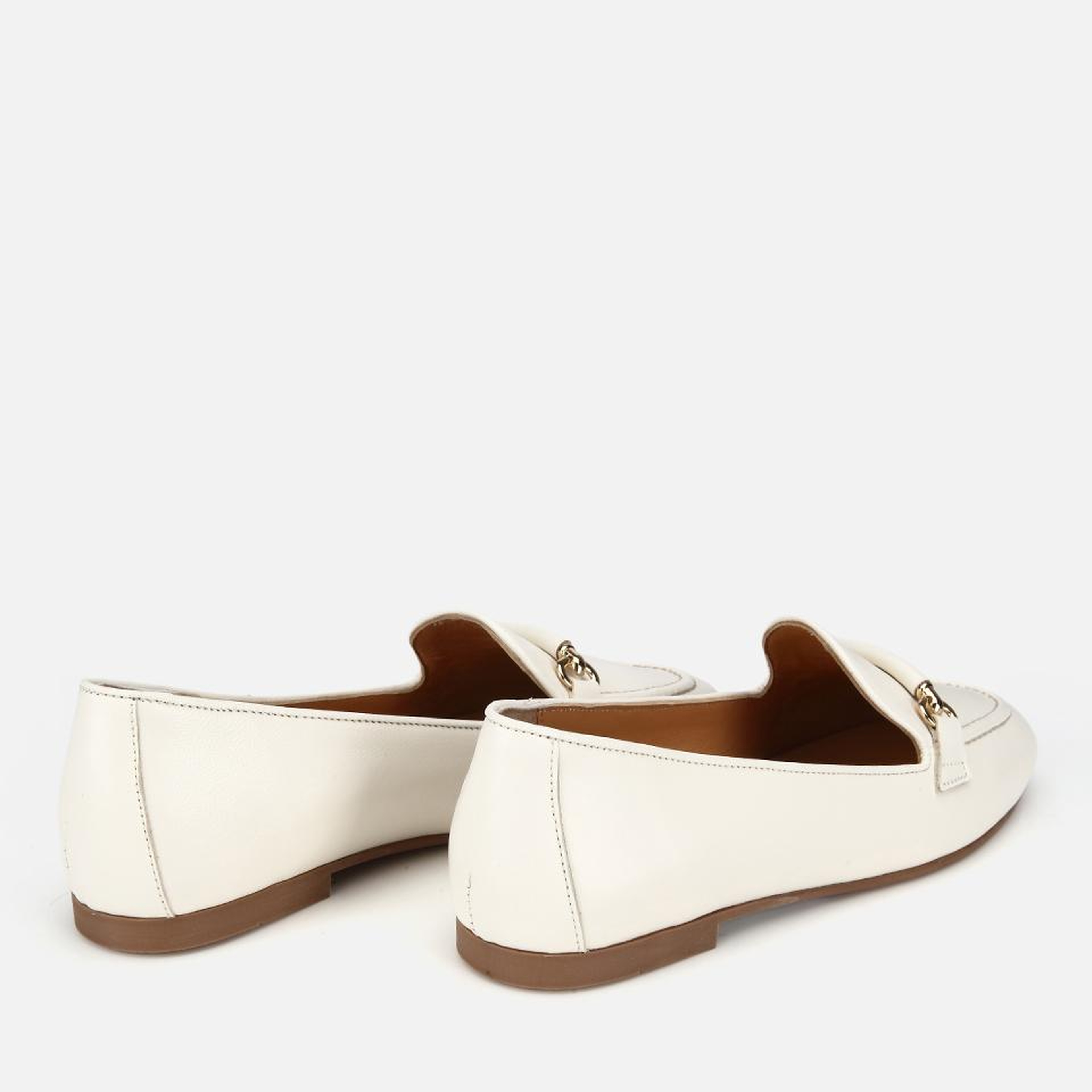 Kadın Deri Ekru Toka Detaylı Klasik Loafer