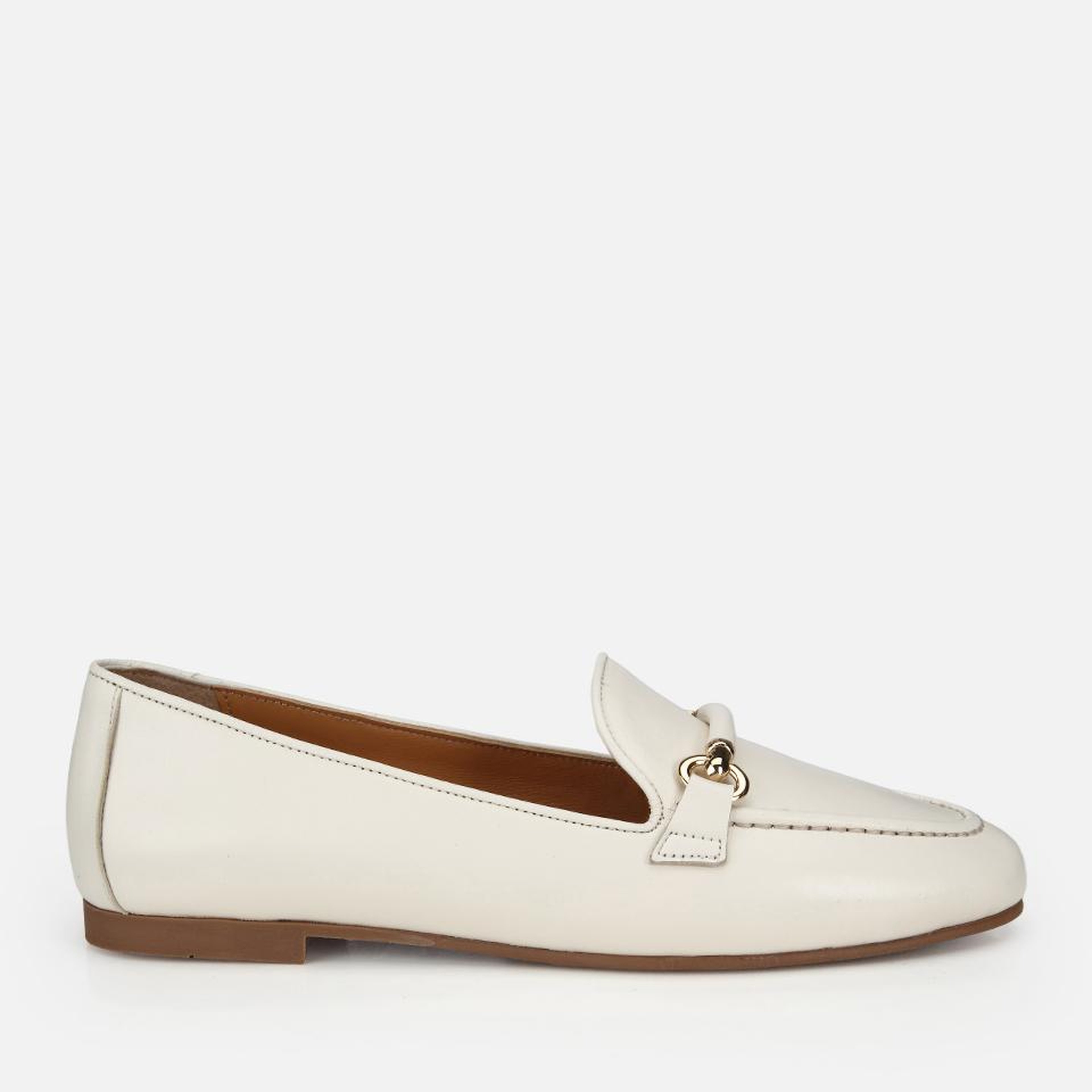 Kadın Deri Ekru Toka Detaylı Klasik Loafer