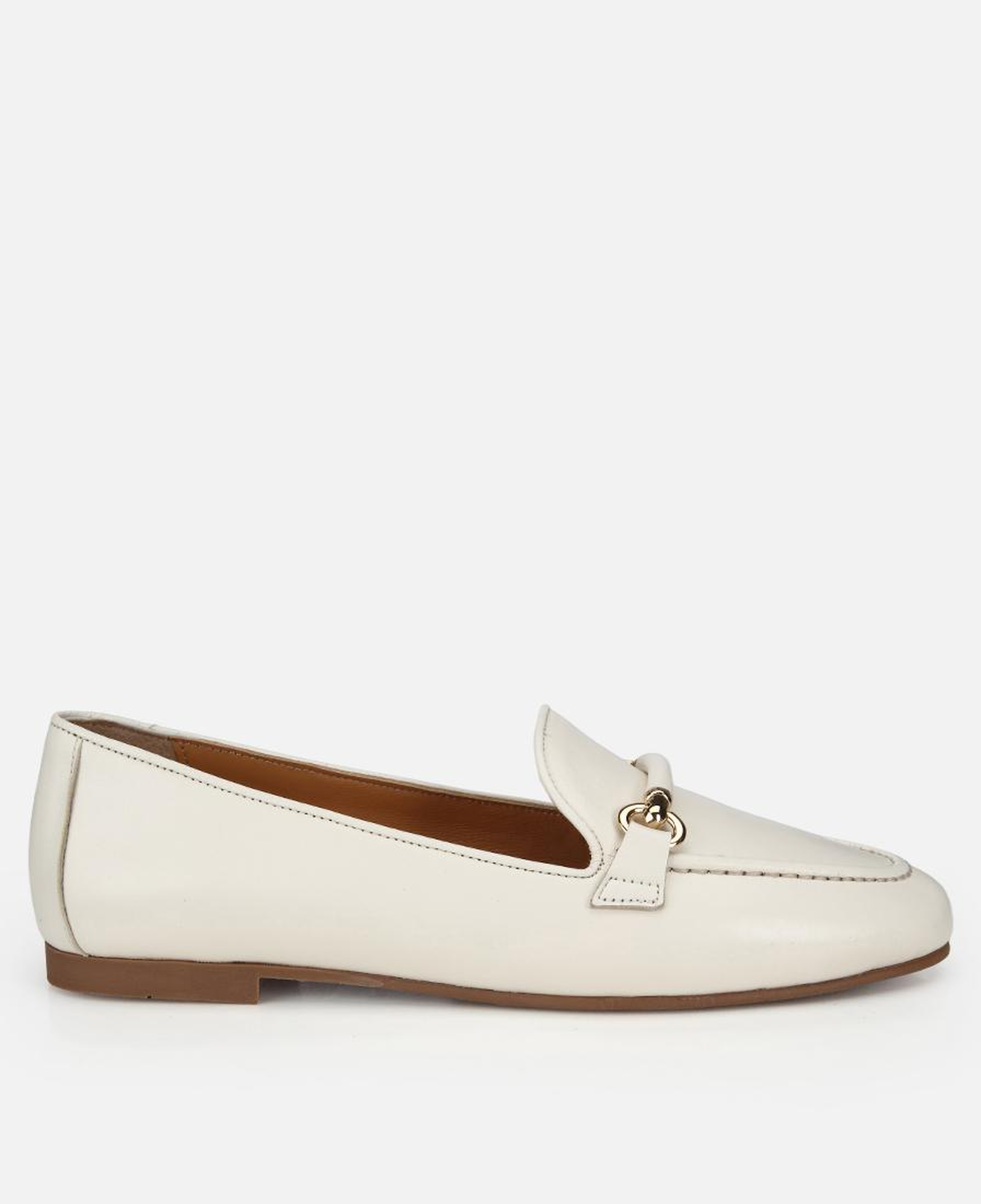 Kadın Deri Ekru Toka Detaylı Klasik Loafer