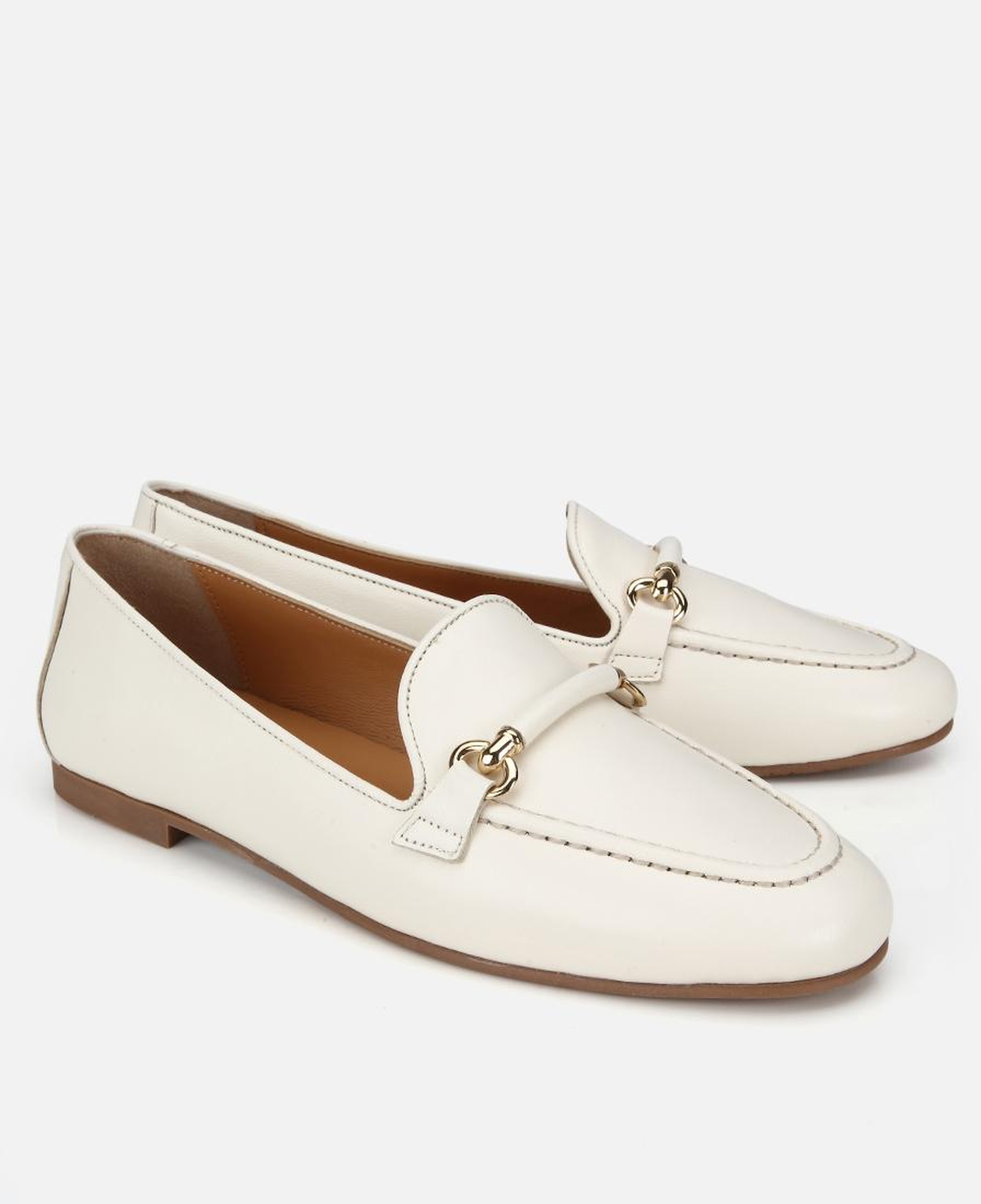 Kadın Deri Ekru Toka Detaylı Klasik Loafer