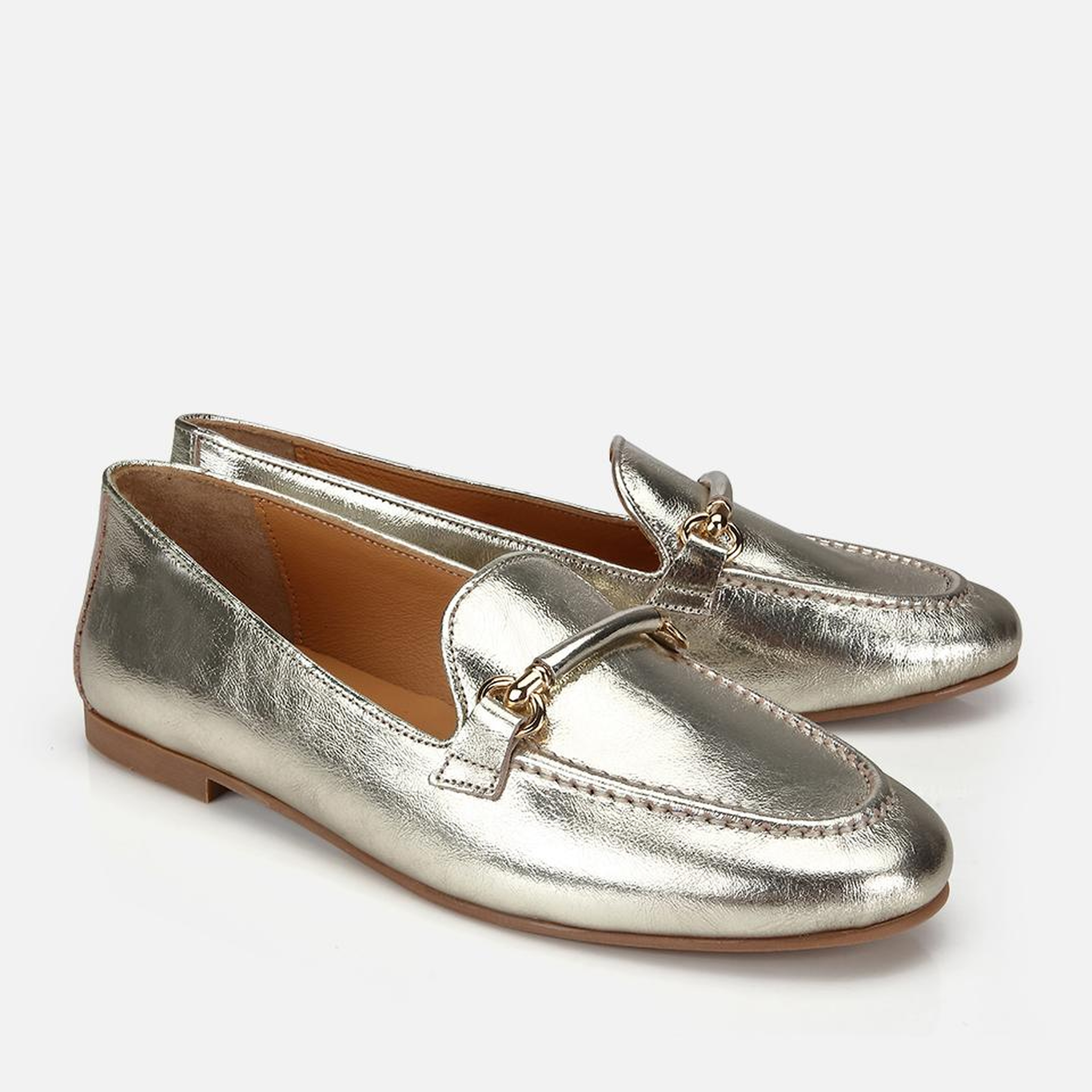 Kadın Deri Gold Metalik Klasik Loafer