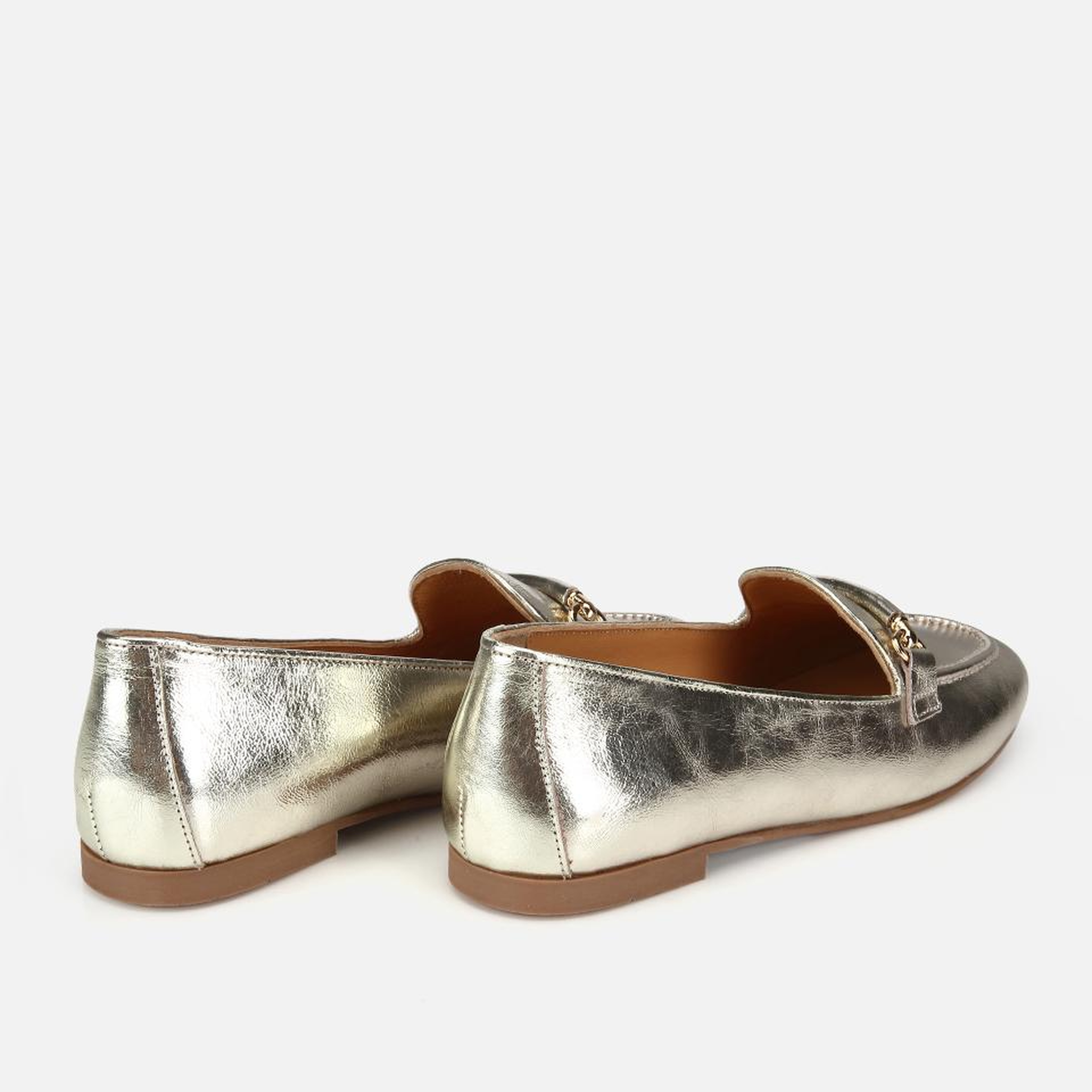 Kadın Deri Gold Metalik Klasik Loafer