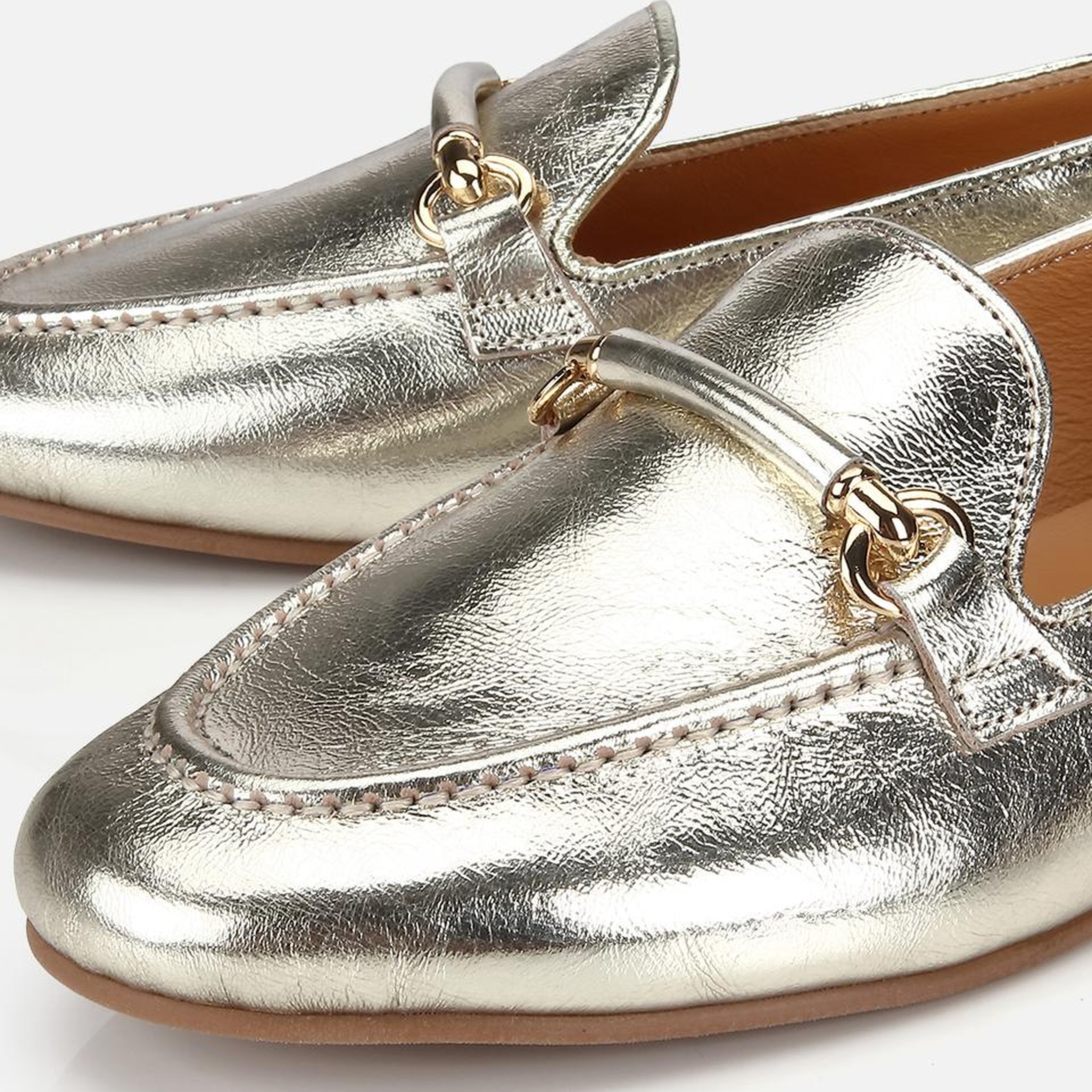 Kadın Deri Gold Metalik Klasik Loafer