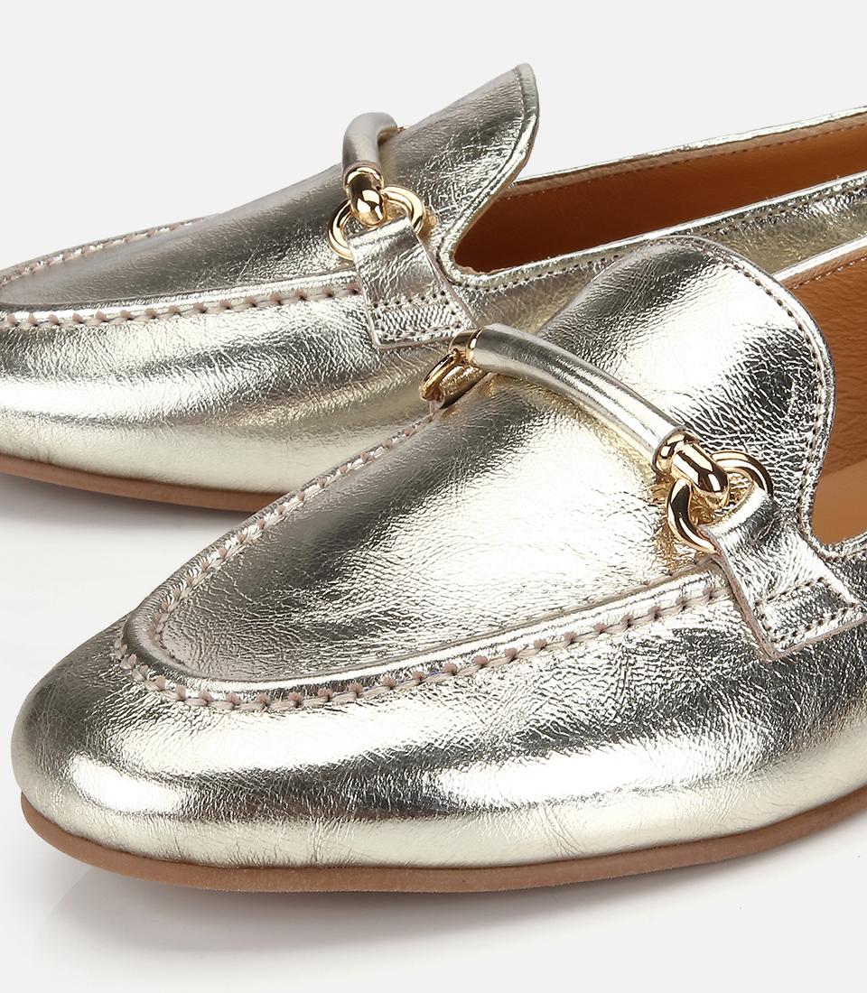 Kadın Deri Gold Metalik Klasik Loafer