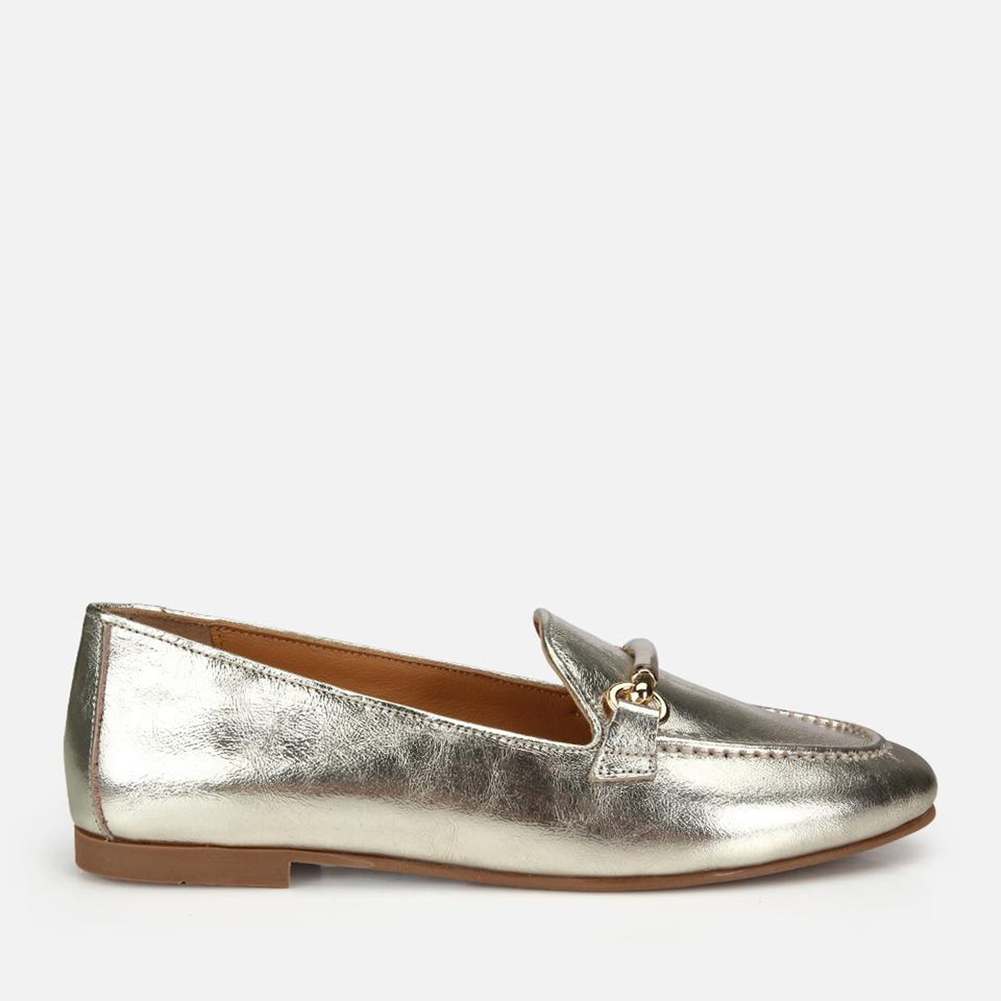Kadın Deri Gold Metalik Klasik Loafer