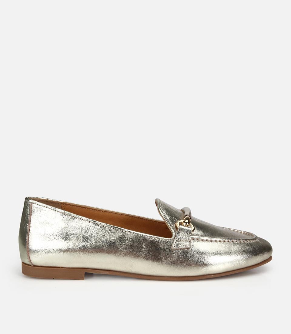 Kadın Deri Gold Metalik Klasik Loafer
