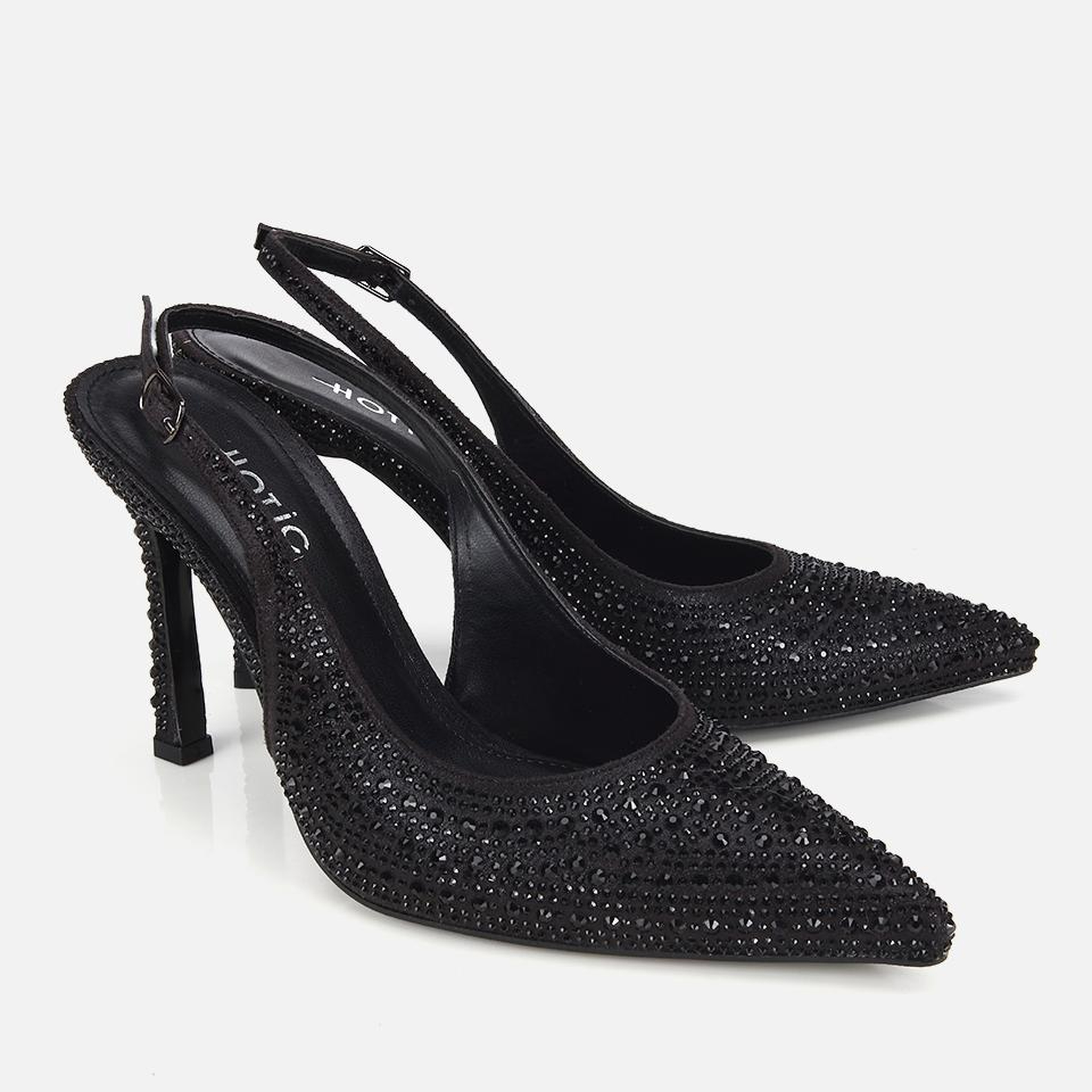 Kadın  Siyah Taşlı Arkası Açık Stiletto