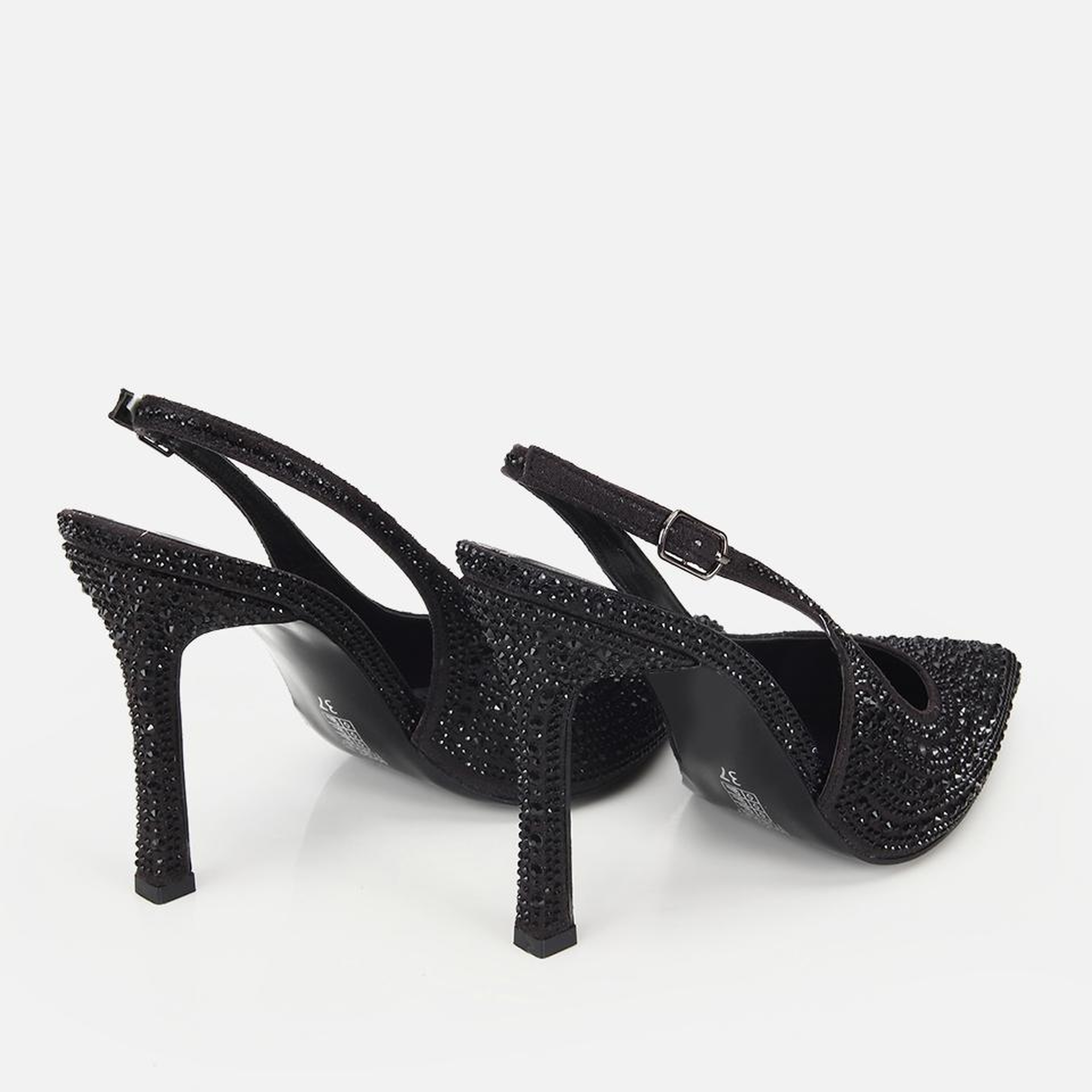 Kadın  Siyah Taşlı Arkası Açık Stiletto