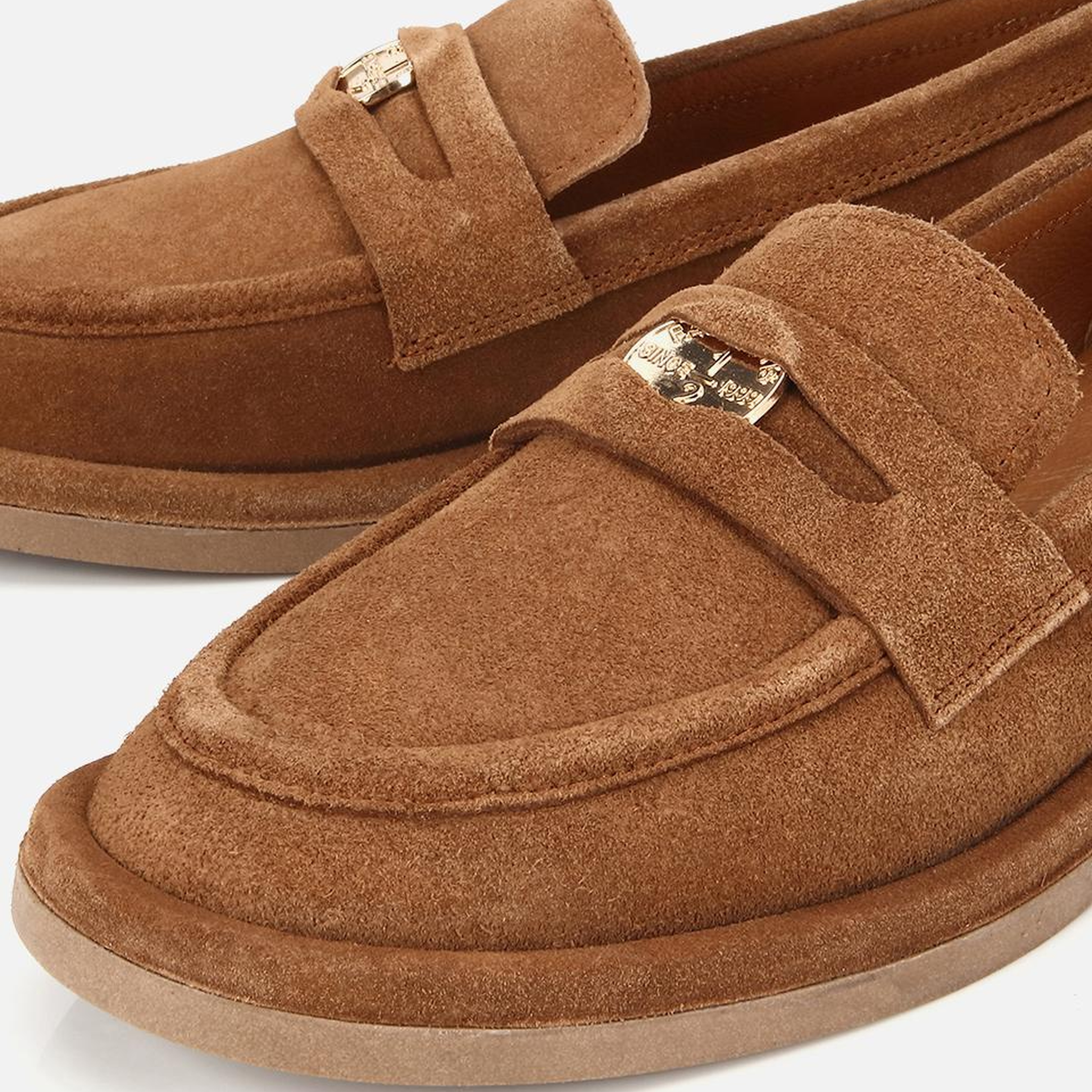 Kadın Süet Deri Taba Tokalı Klasik Loafer