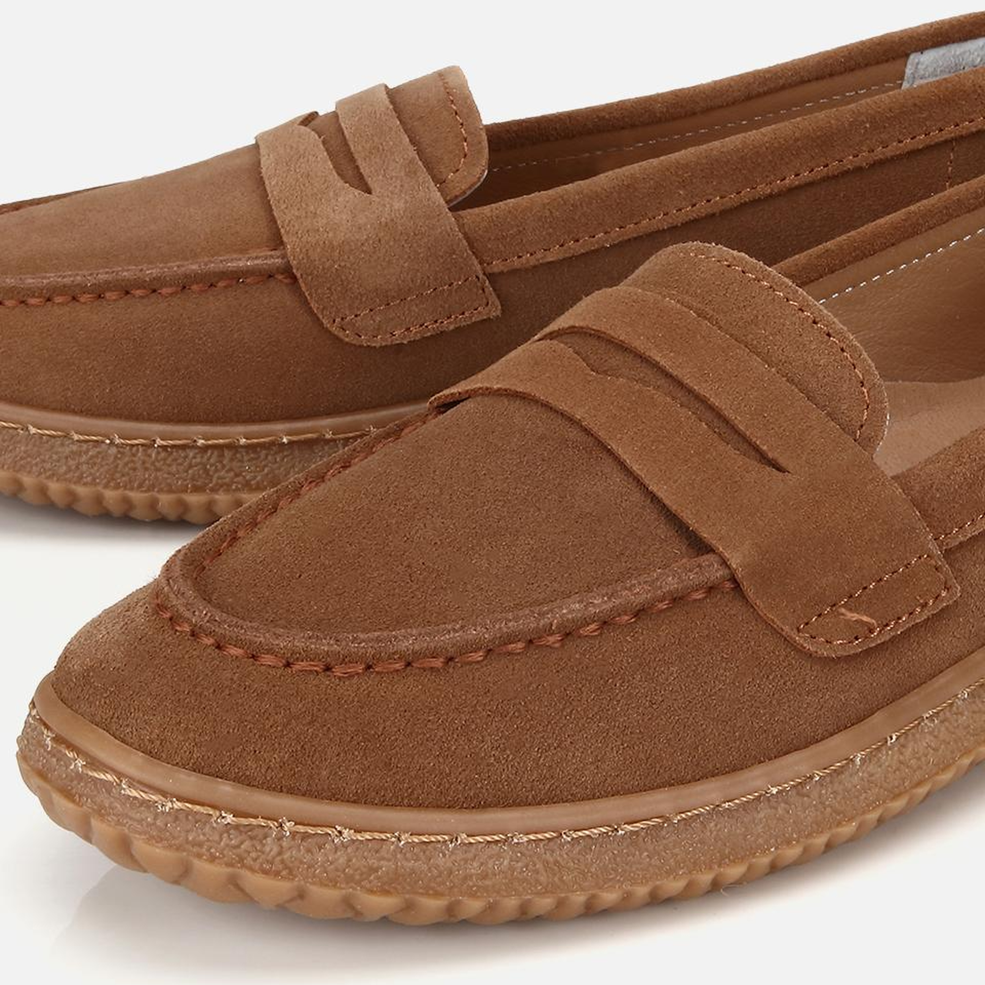 Kadın Süet Deri Taba Yumuşak Tabanlı Günlük Loafer