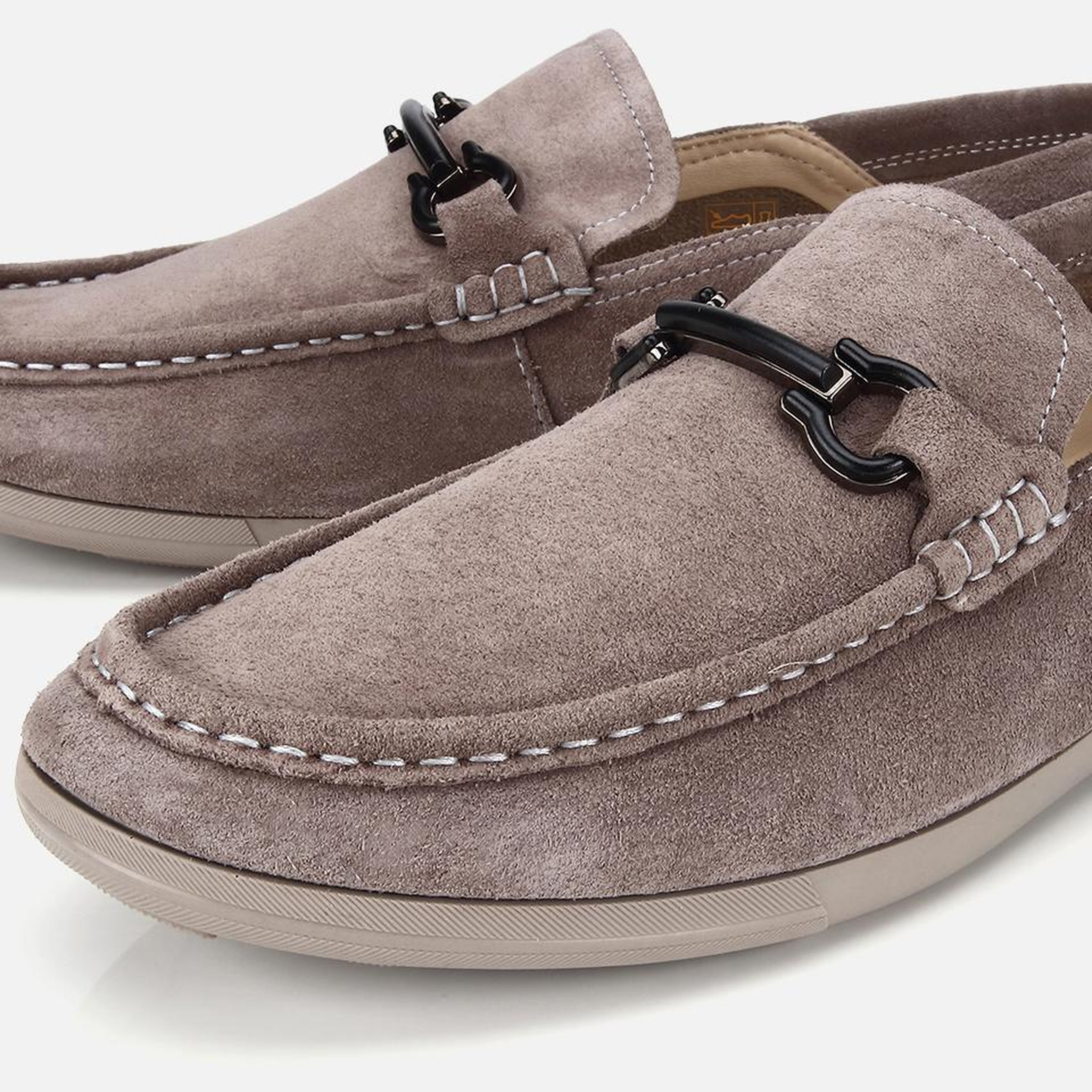Erkek Süet Deri Gri Toka Detaylı Comfort Loafer Ayakkabı