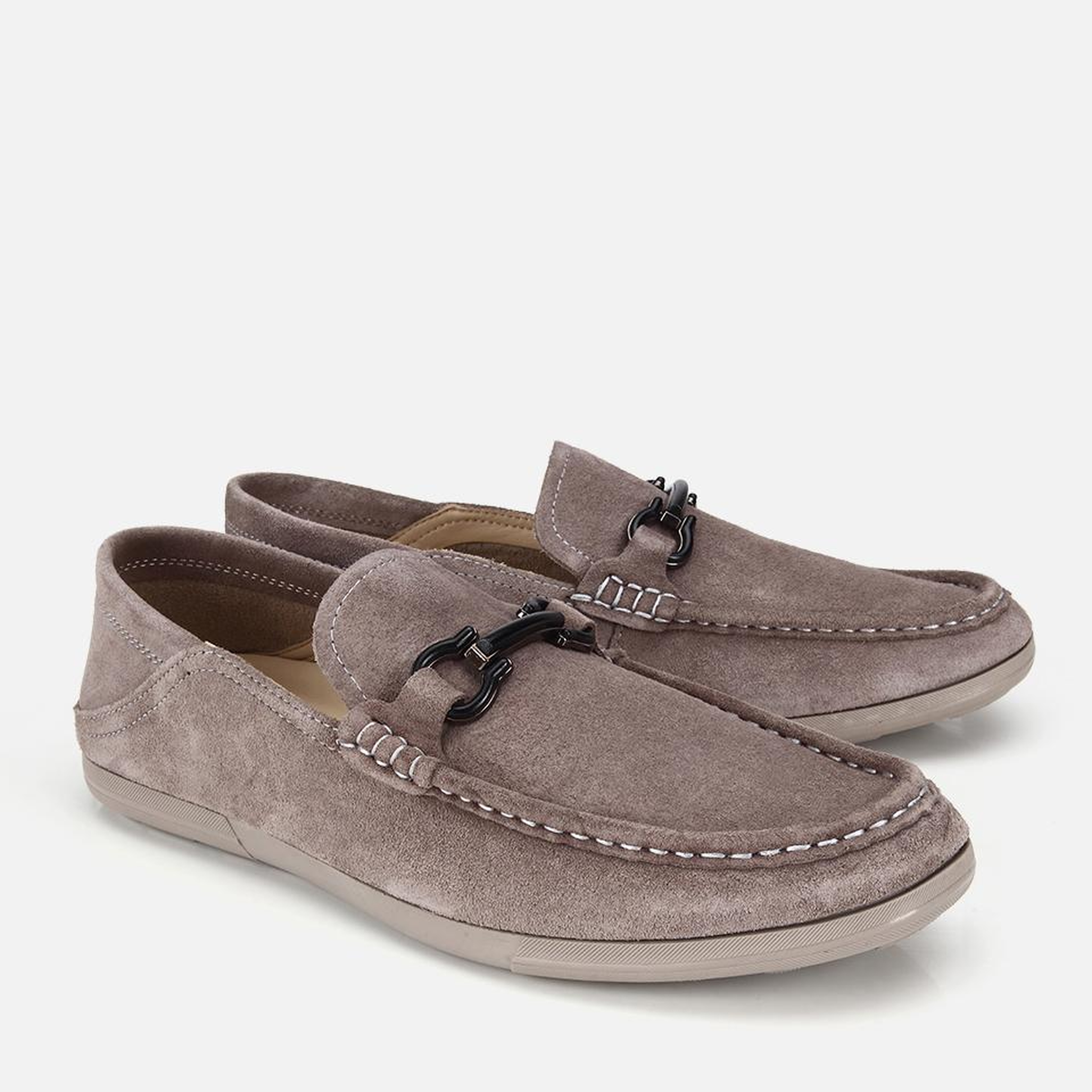 Erkek Süet Deri Gri Toka Detaylı Comfort Loafer Ayakkabı