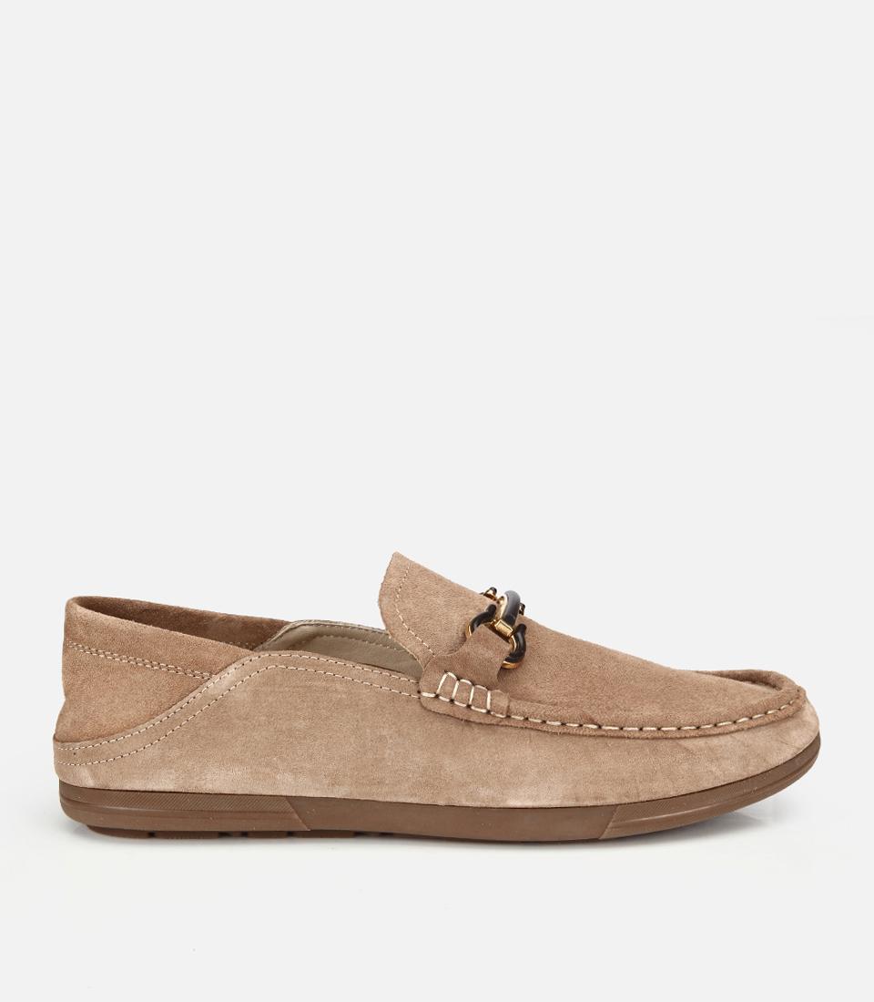 Erkek Süet Deri Bej Toka Detaylı Comfort Loafer Ayakkabı