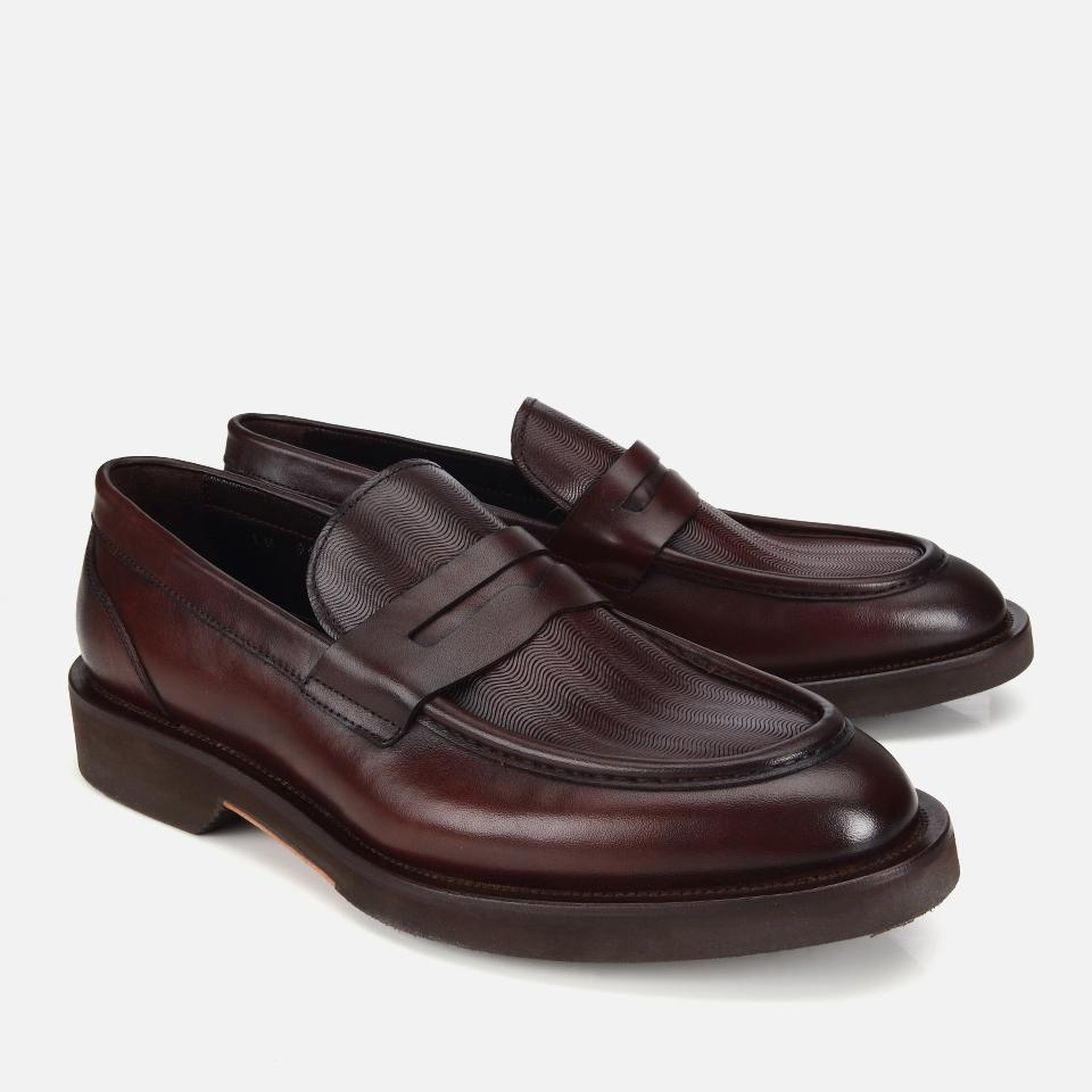 Erkek Deri Kahverengi Kalın Tabanlı Klasik Loafer