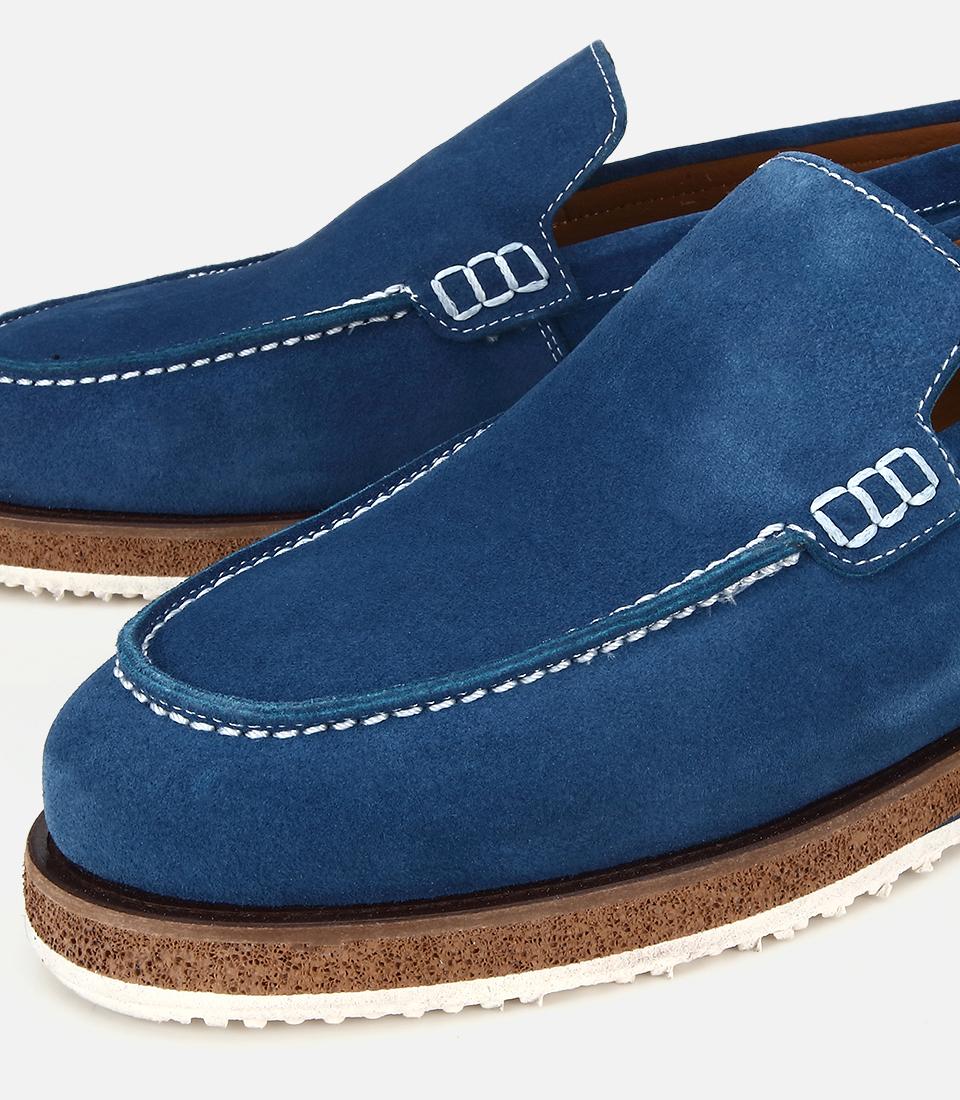 Erkek Süet Deri Mavi Kalın Tabanlı Günlük Loafer