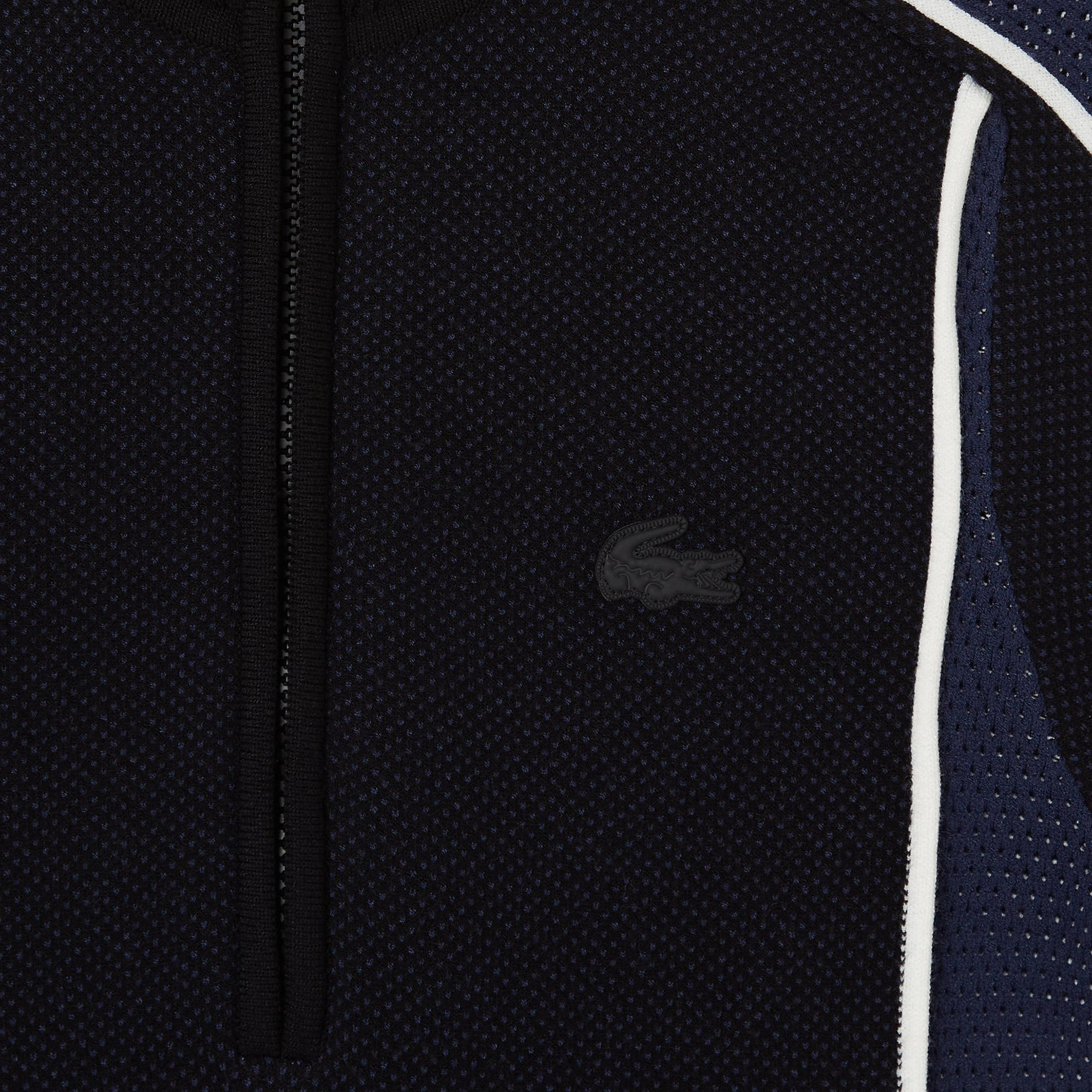 Lacoste Kadın Classic Fit Kısa Kollu Yarım Fermuarlı Renk Bloklu Siyah Elbise