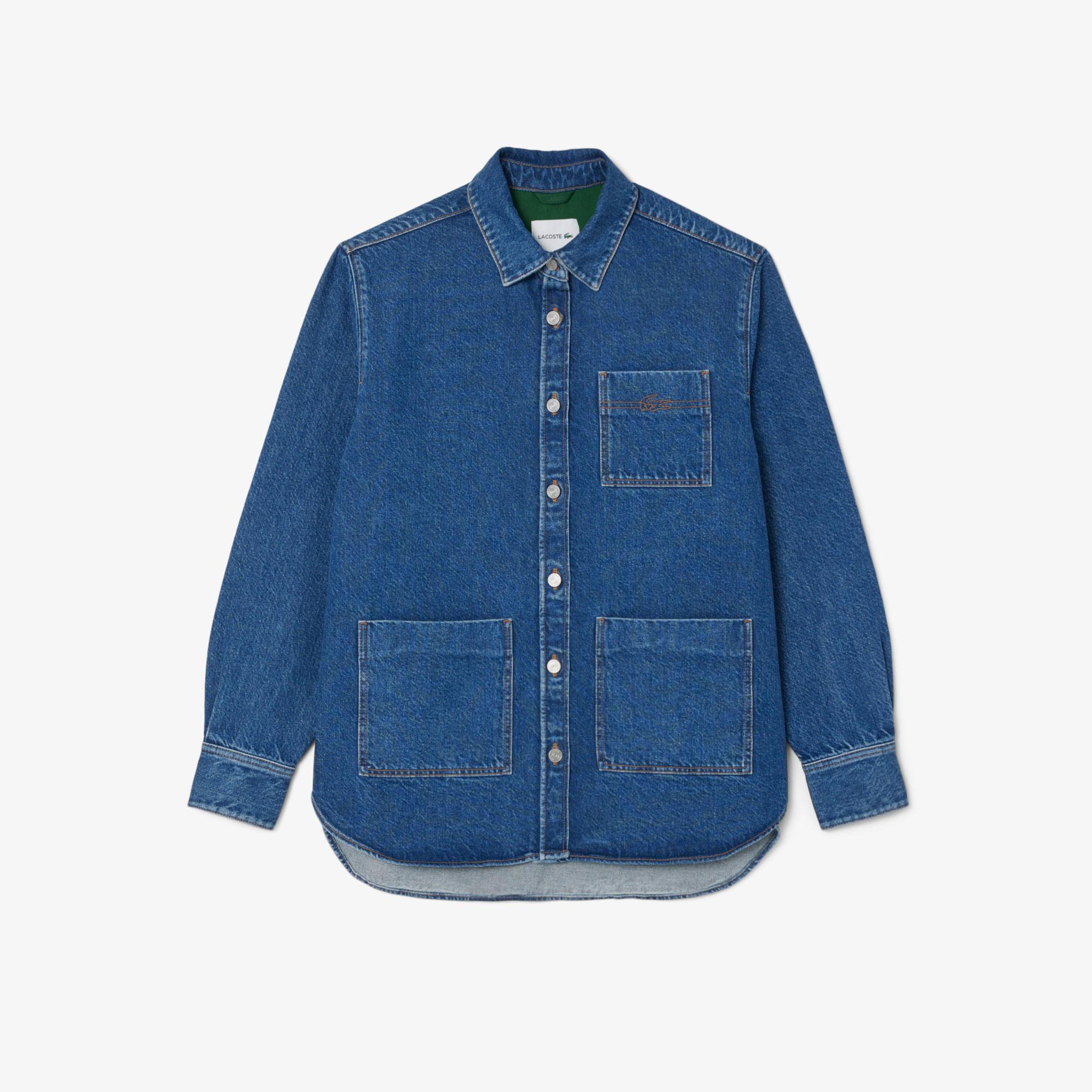 Lacoste Kadın Relaxed Fit Denim Lacivert Ceket
