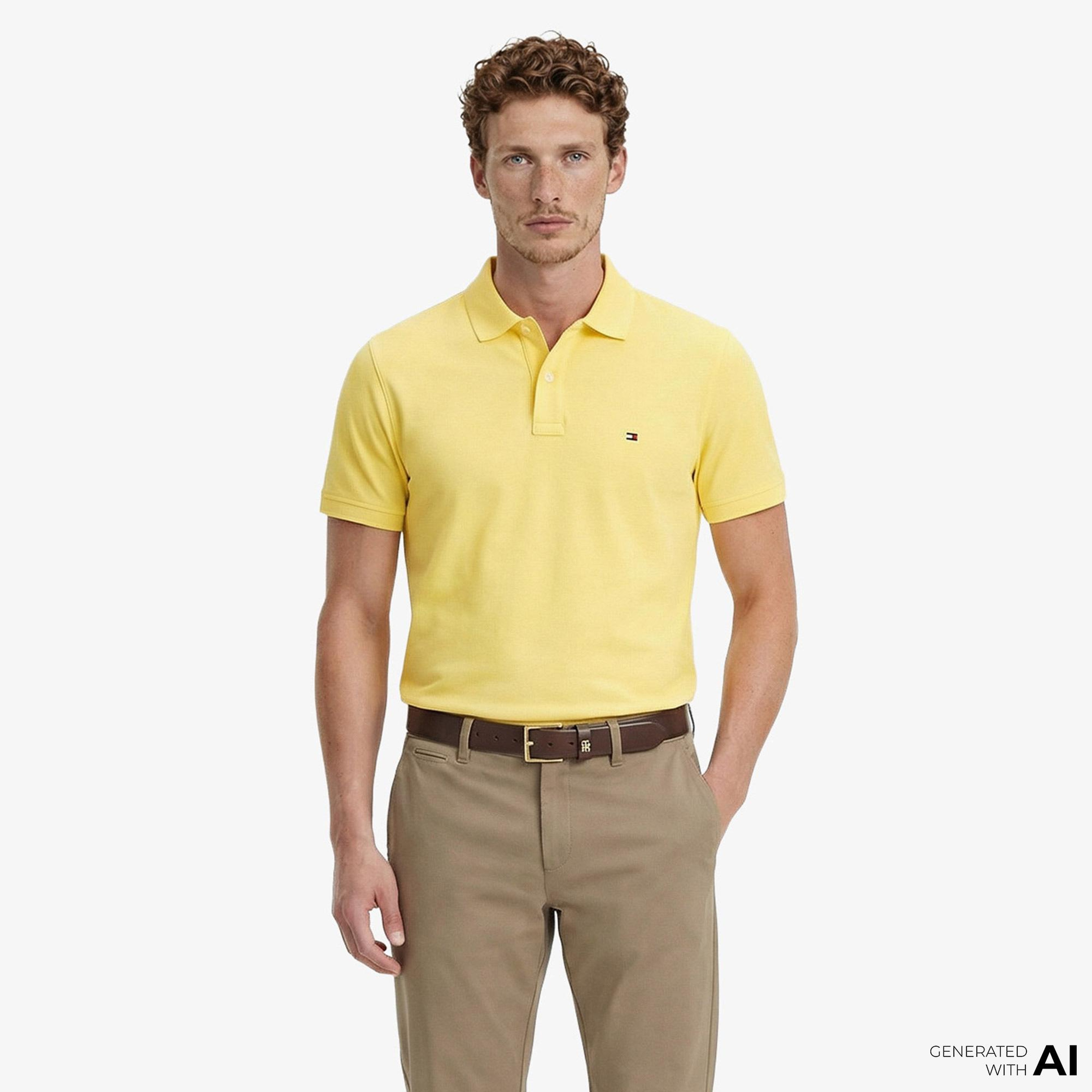 Tommy Hilfiger Core Essentials Erkek Sarı Polo Yaka T-Shirt
