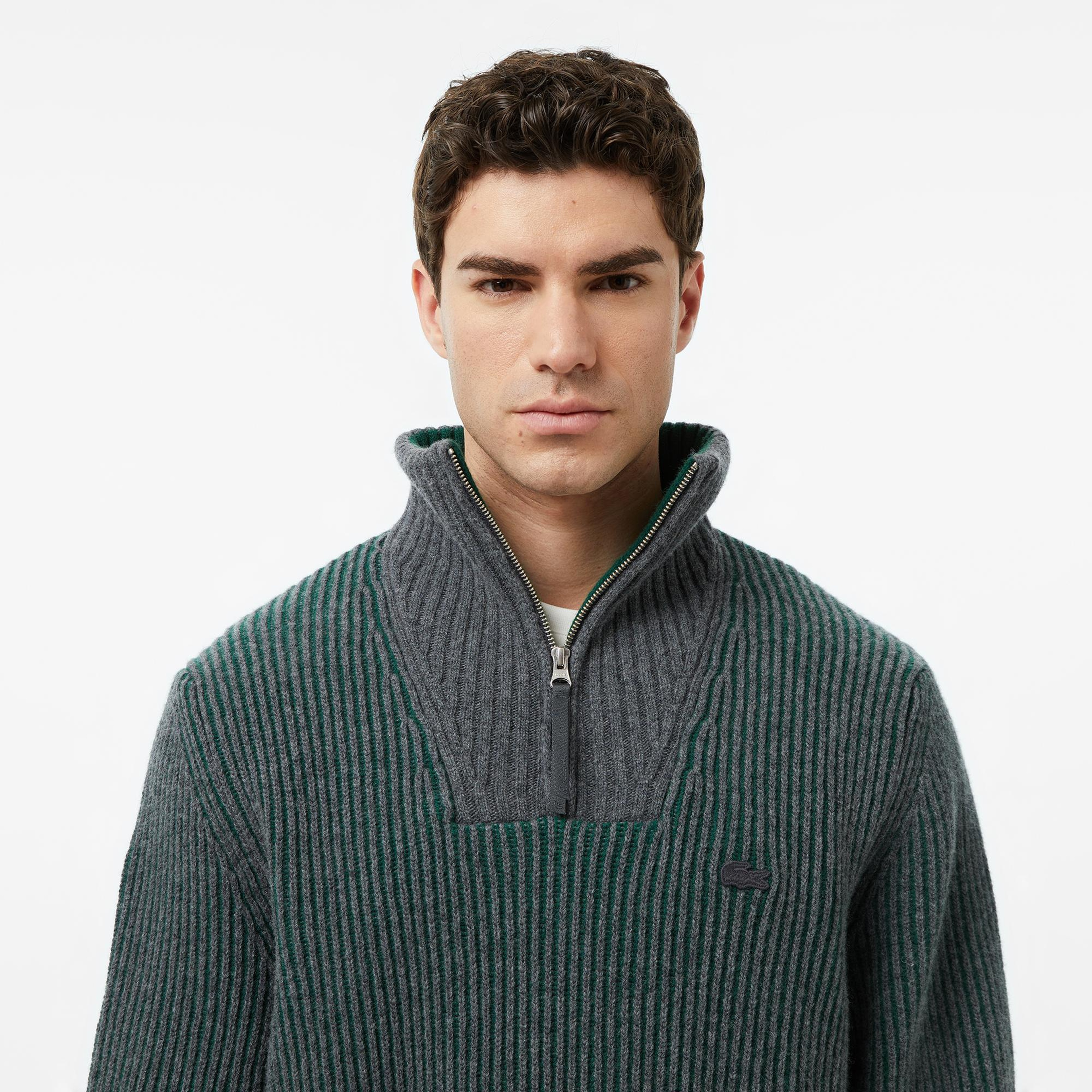 Lacoste Erkek Classic Fit Polo Yaka Gri Kazak